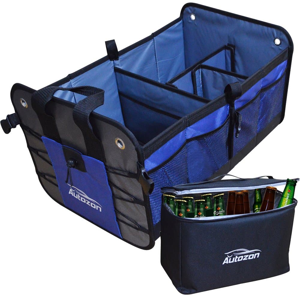 Premium Car Trunk Organizer – Collapsible Cargo Storage Container for SUV, Car, Truck, Van, Home, Auto with Insulation Cooler Bag. Durable Anti-slip/Waterproof Bottom, by Autozon