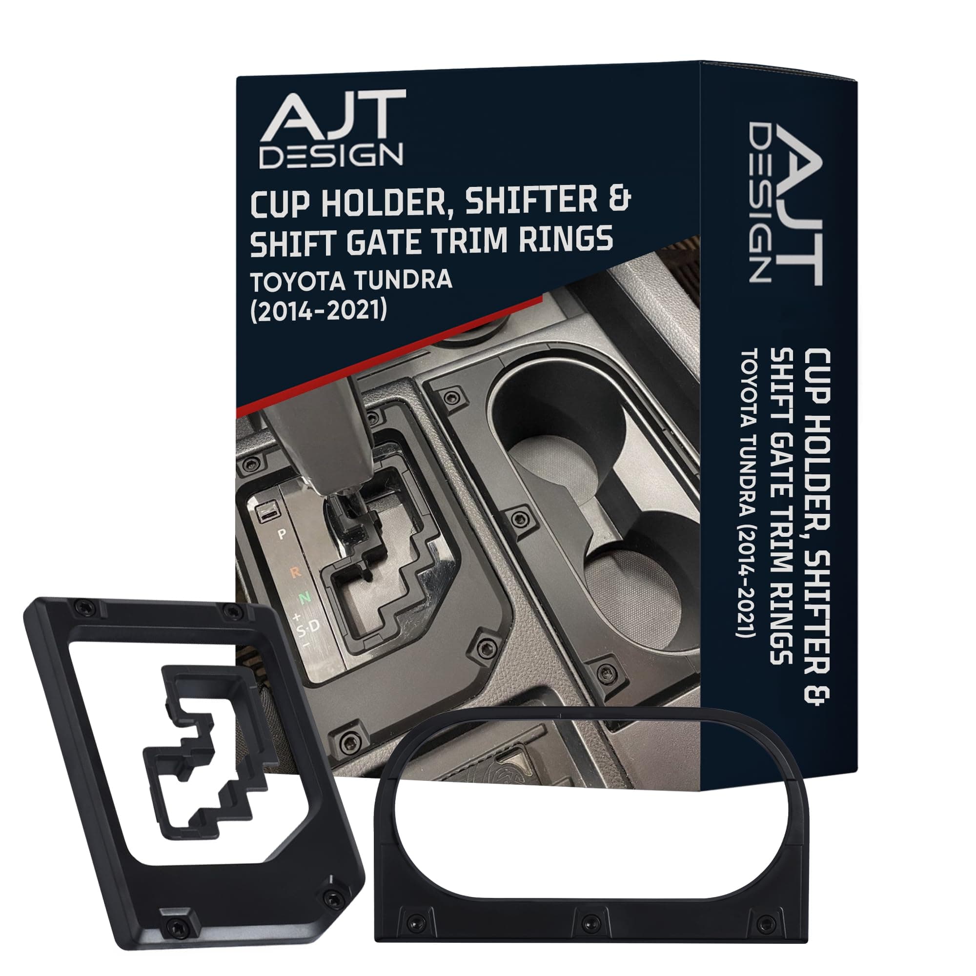 Cup Holder, Gear Shifter, & Shift Gate Trim Rings for Toyota Tundra (2014-2021) | Matte Black Chrome Delete Kit Made with Impact Resistance ABS Plastic | Easy Installation | Made in USA