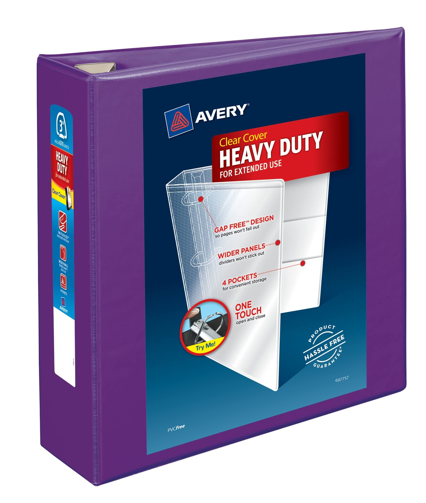 Heavy-Duty View 3 Ring Binder, 3" One Touch EZD Rings, 1 Purple Binder (79810)