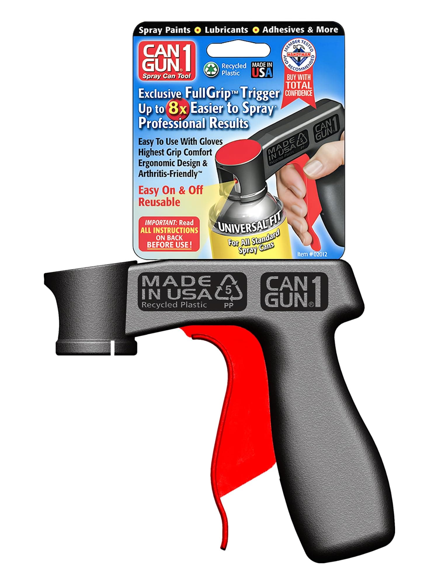 Safeworld Instant Aerosol Trigger Handle Can-Gun, Converts Spray Cans to Spray Guns, Full Hand Grip, Reusable, Easy Clip-On/Off, and Universal Fit for Paint, Adhesives, and Lubricants.