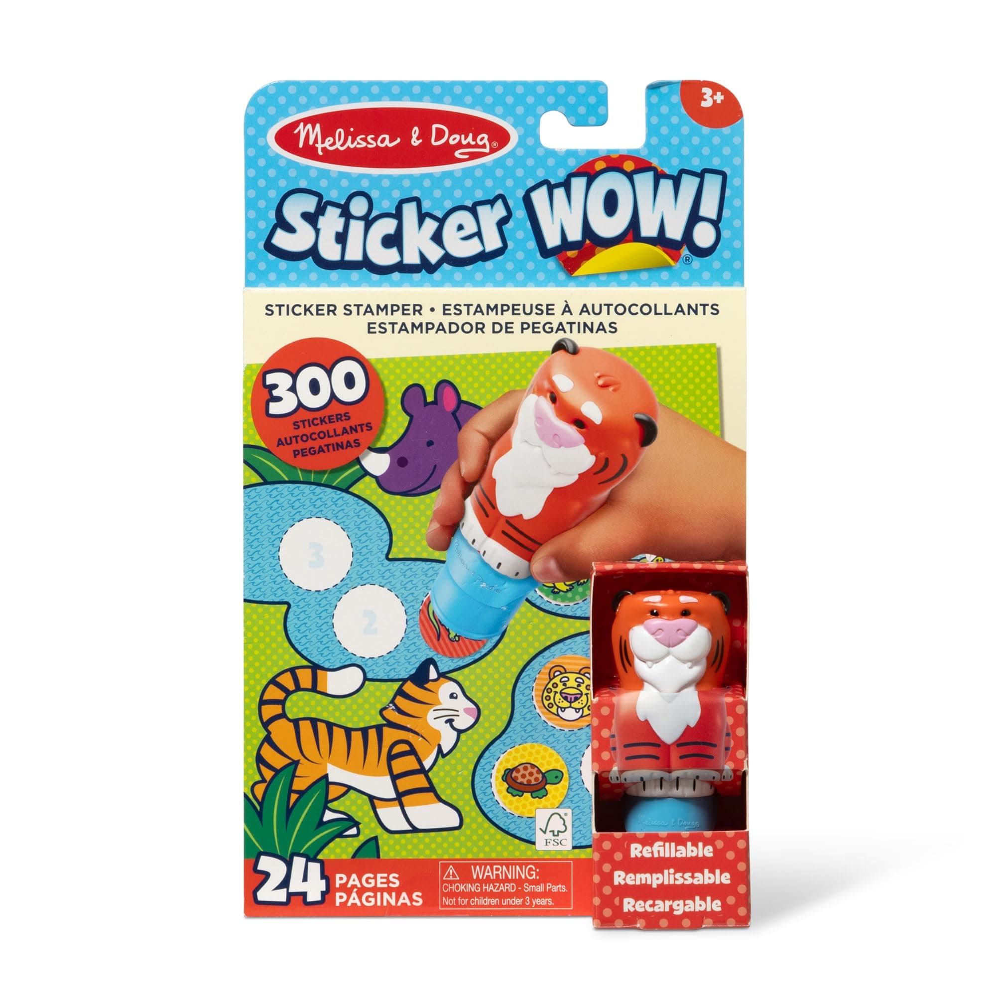 Melissa & Doug Sticker Wow!™ 24-Page Activity Pad and Sticker Stamper, 300 Stickers, Arts and Crafts Fidget Toy Collectible Character – Tiger - for Kids Ages 3+ - FSC Certified