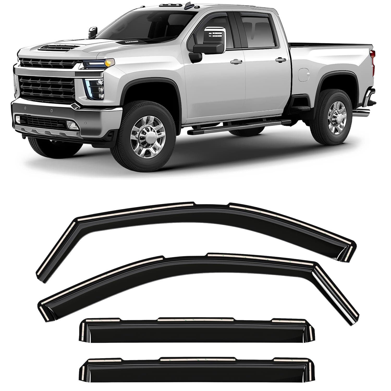 Window Deflectors Smoke Tinted in-Channel Side Window Vent Visor Deflectors Rain Guards Compatible with Silverado/Sierra 2500HD/3500HD 2020-2025 Crew Cab - 4pcs. GW0866