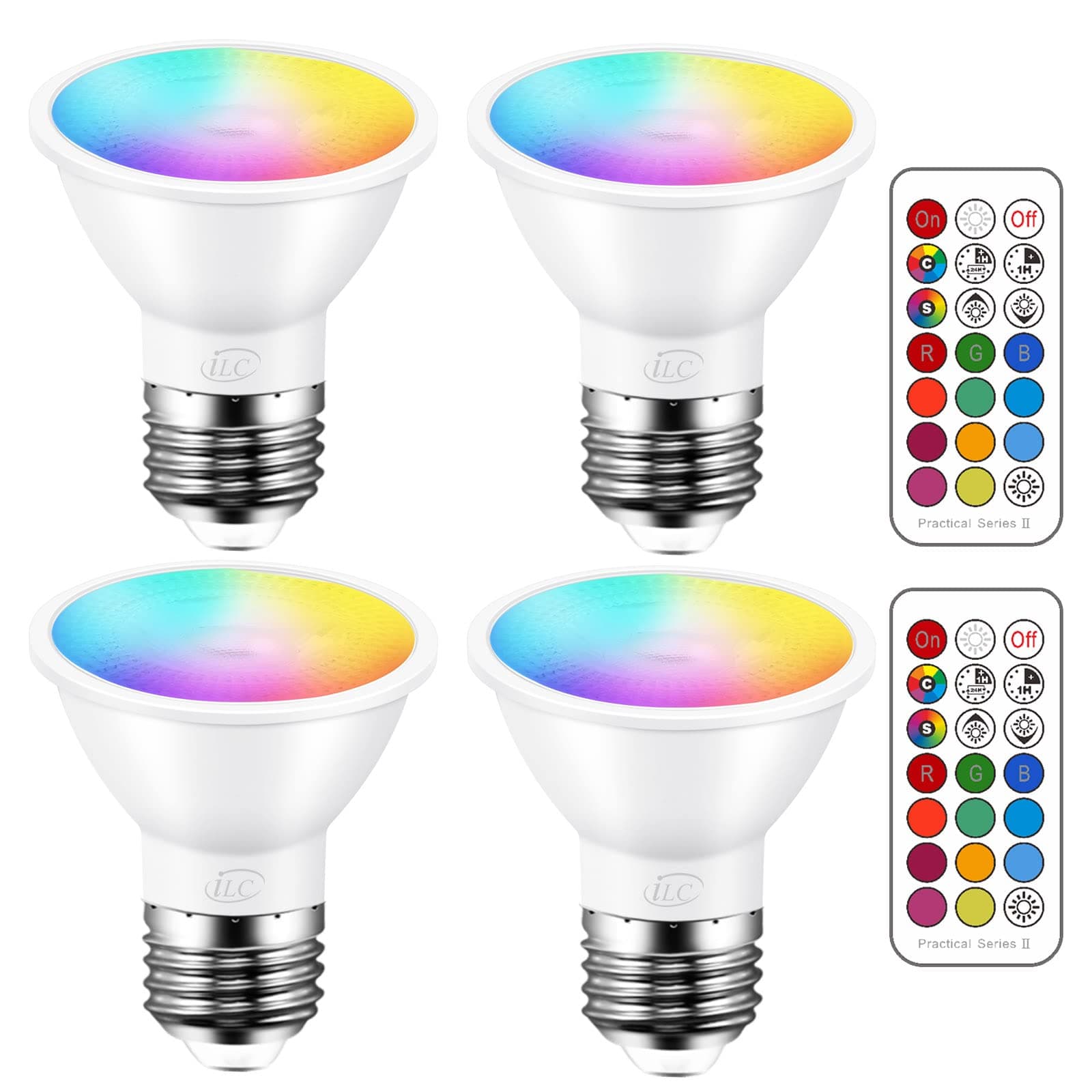ILC Par16 LED Light Bulbs 40 Watt Equivalent Color Changing E26 Screw 45°, 12 Colors Dimmable Warm White 2700K RGB LED Spot Light Bulb with 5W Remote Control,(Pack of 4)