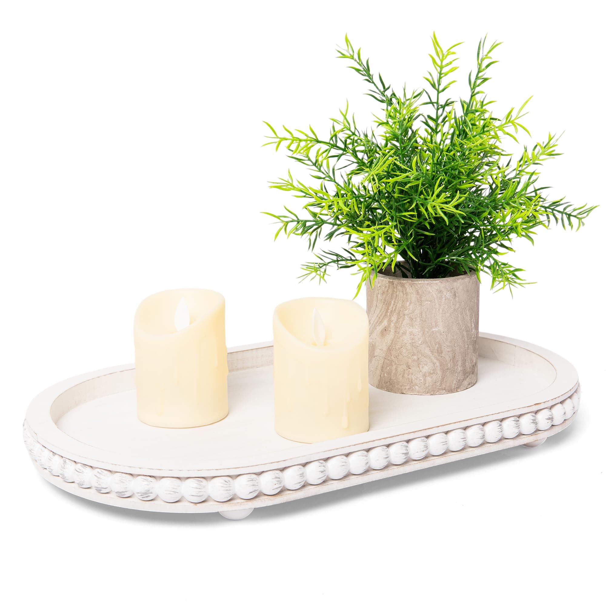 HPC Decor White Decorative Serving Tray Wood