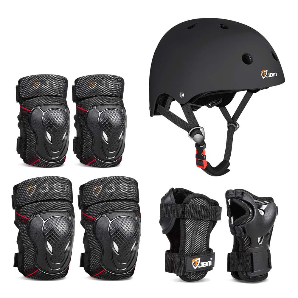 JBM 4 Sizes Extra Pads Diamond Curved Series Full Protective Gear Set Multi Sport Helmet, Knee and Elbow Pads with Wrist Guards, for Biking, BMX, Scooter, Skateboard, Inline Skating and Others
