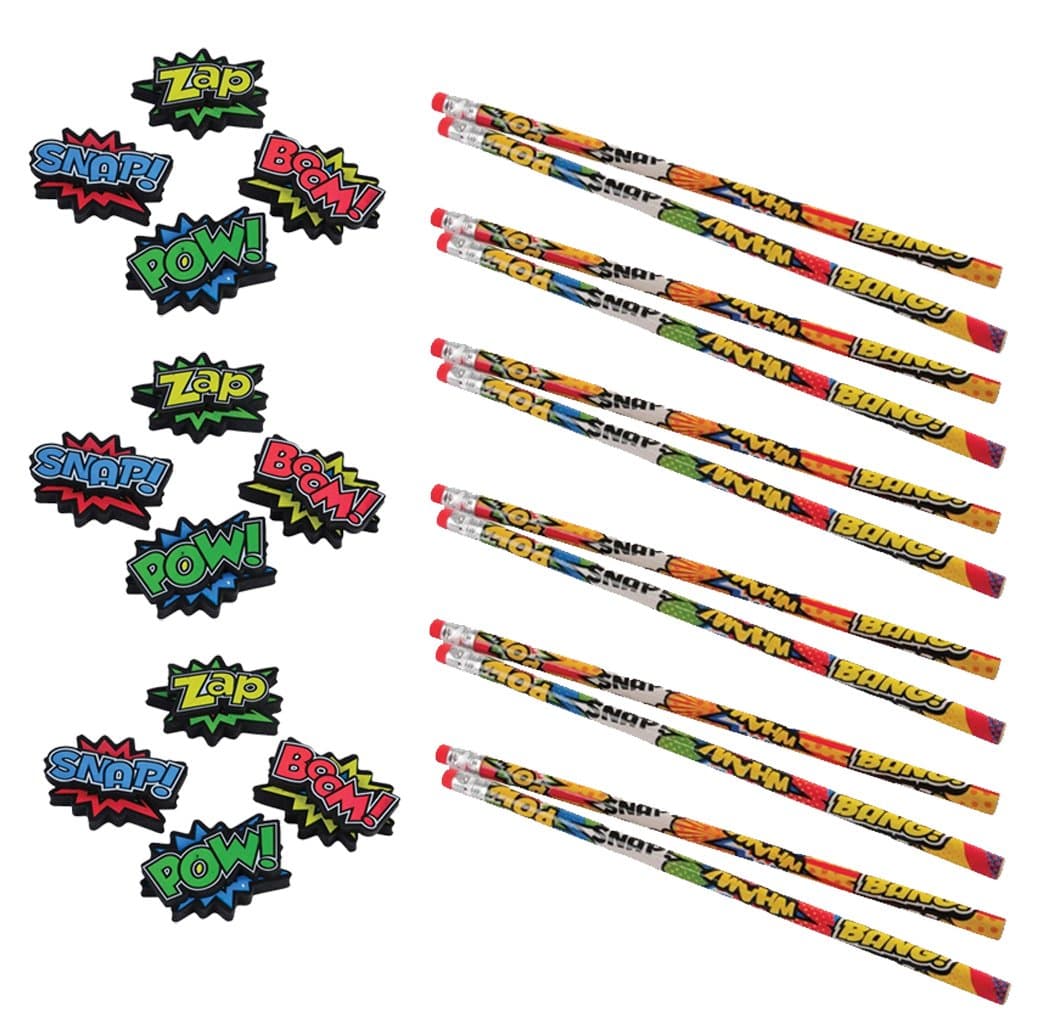 24 Piece Superhero Pencils & Erasers Pack