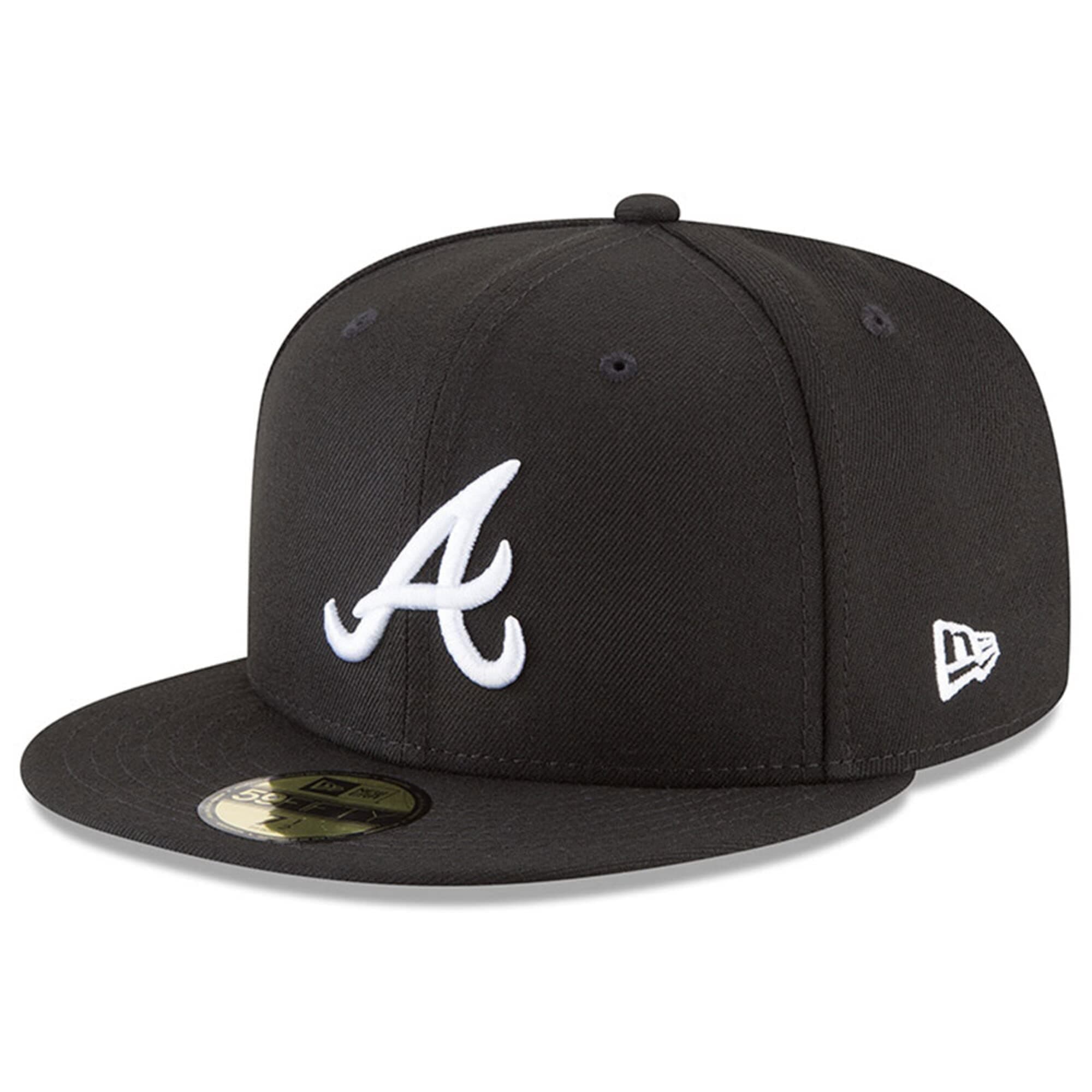 New Era MLB 59FIFTY Black White Authentic Collection Fitted On Field Game Cap Hat (7 7/8, Atlanta Braves)