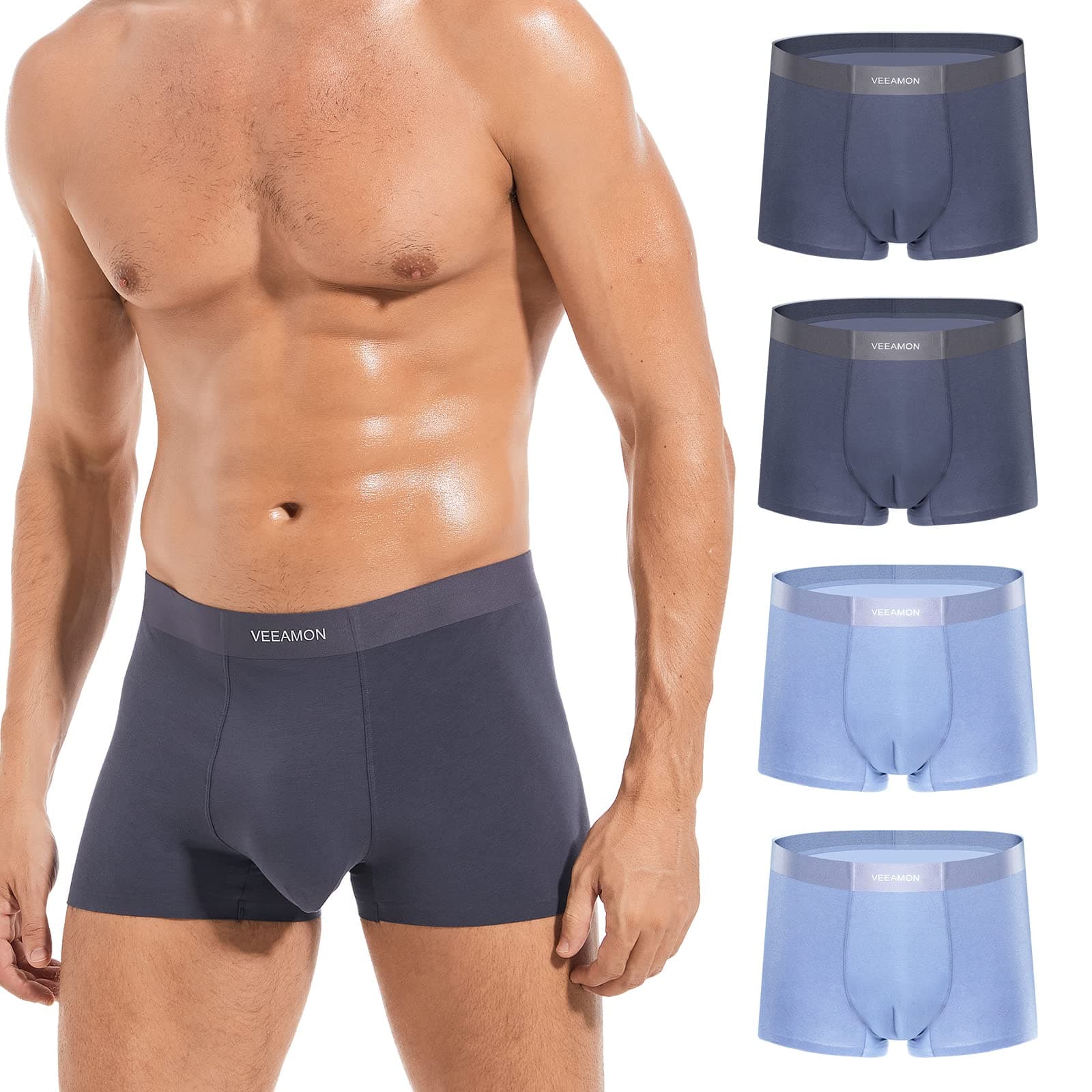 Men's Modal Boxer Briefs Seamless Underwear Microfiber Comfortable Soft 4-Pack With Gift Box