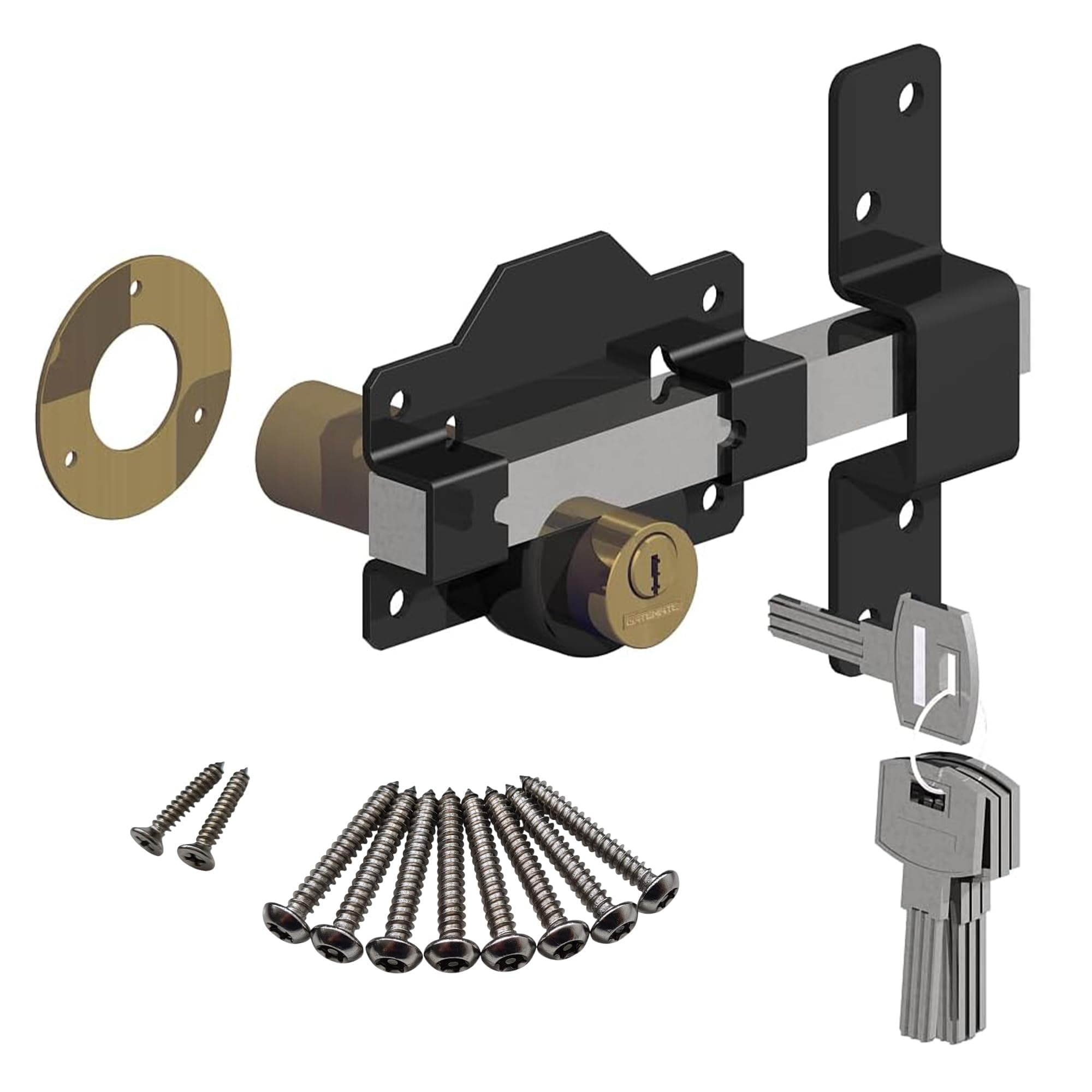 - GateMate 2 ¾” Double Locking Long Throw Gate Lock 5 Keys Included, Stainless Steel, High Durability, Ideal for Gates and Doors, Corrosion-Resistant.