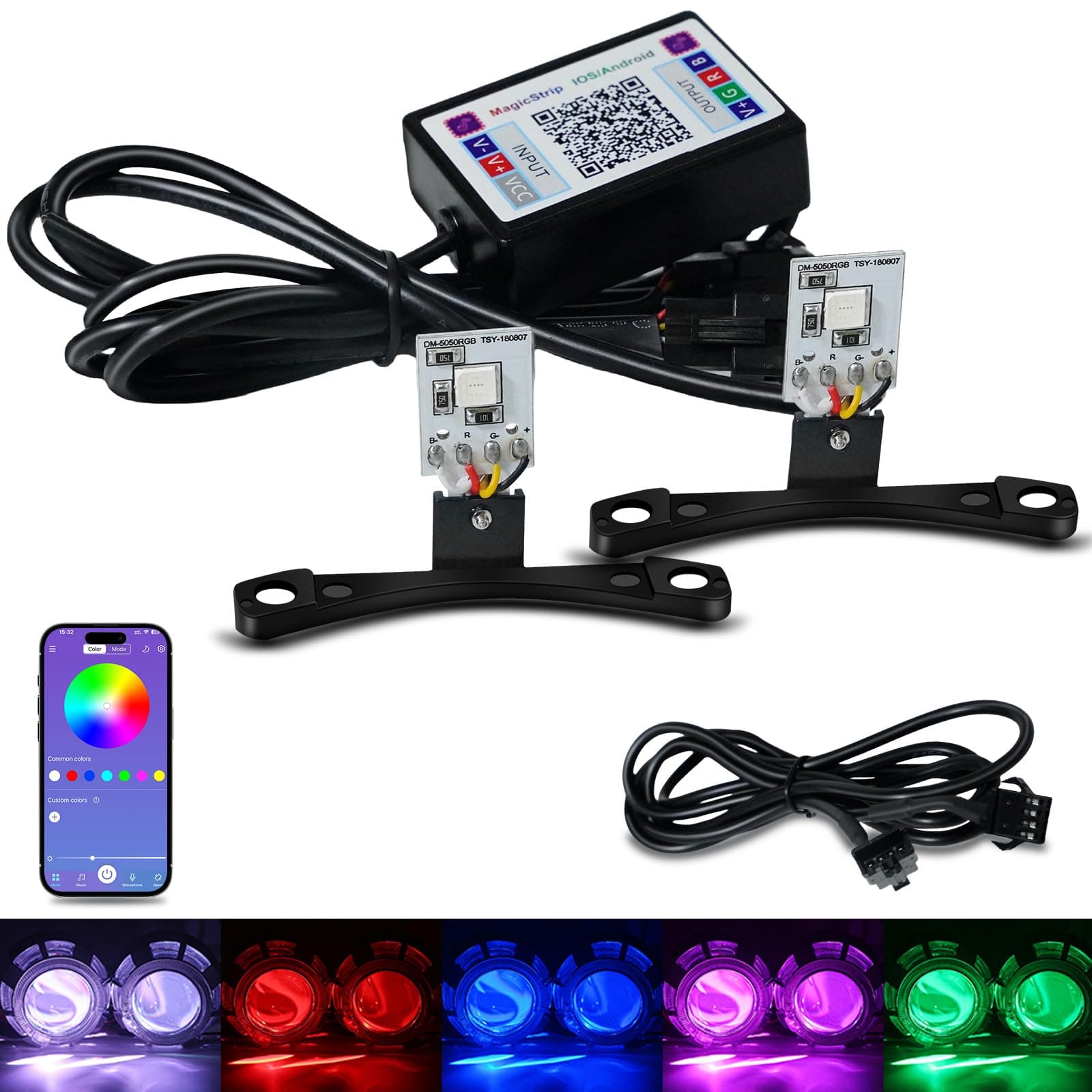 Qasim 1Set 5050 LED Car Devil Eyes Light APP Bluetooth Controller Demon Eyes Multicolor 12V for HID Xenon Projector Lens Headlight 2.8inch