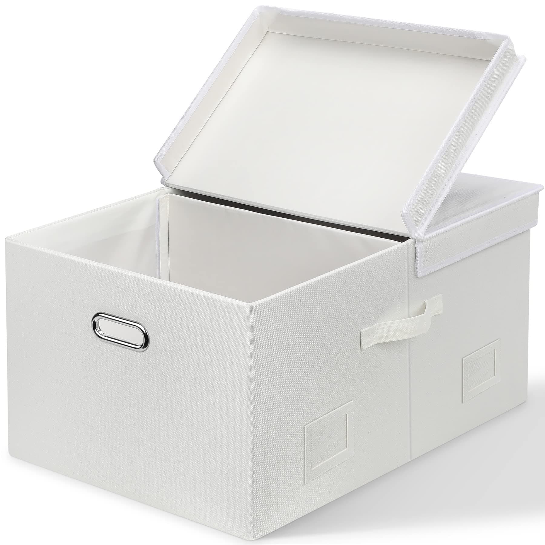 75 Quarts Extra Large Decorative Storage Bins with Lids, 1 Pack White Collapsible Storage Bins with Lids, Stackable Storage Bins Decorative Box Storage With Lid Extra Large