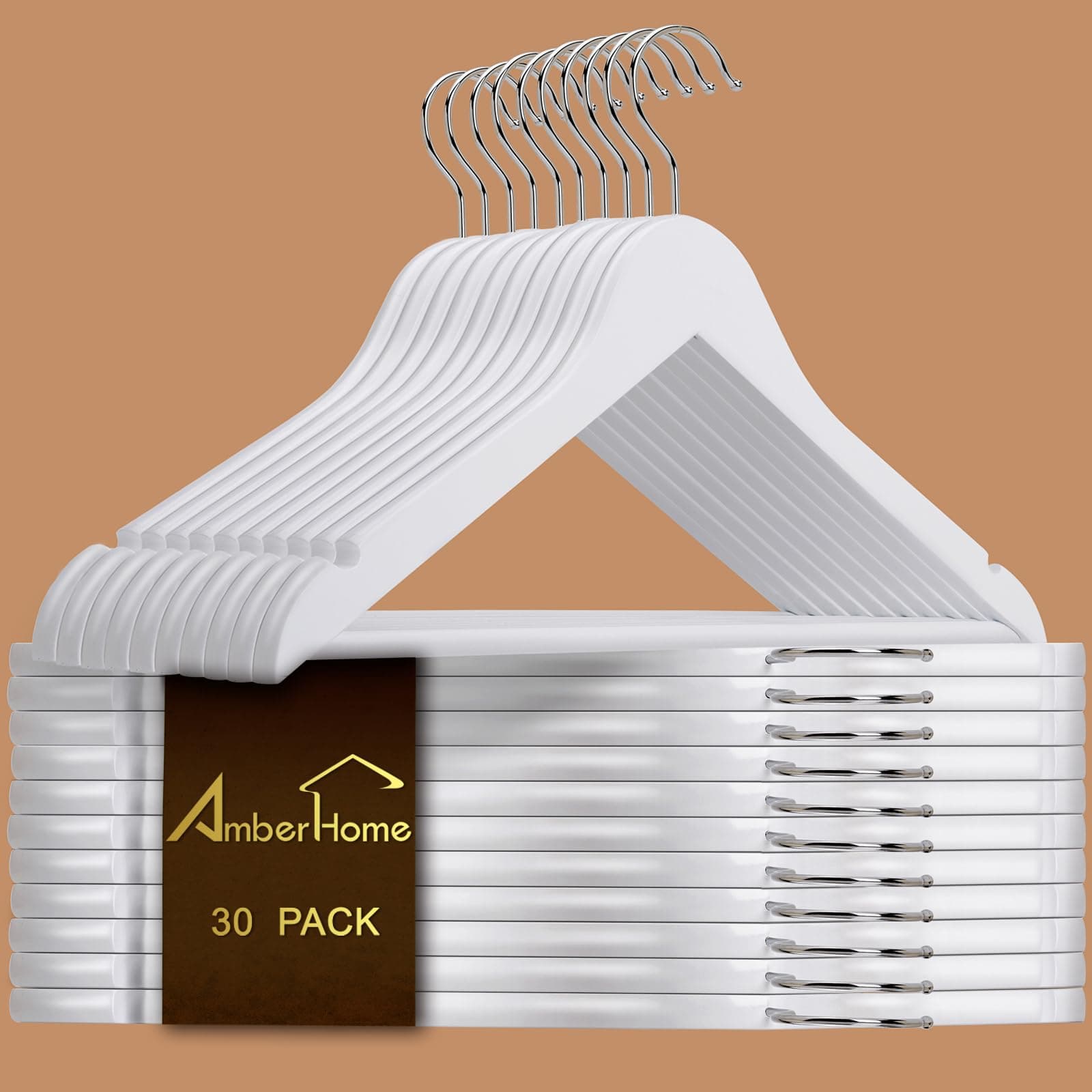 Amber Home Solid Wood Suit Coat Hangers 30 Pack