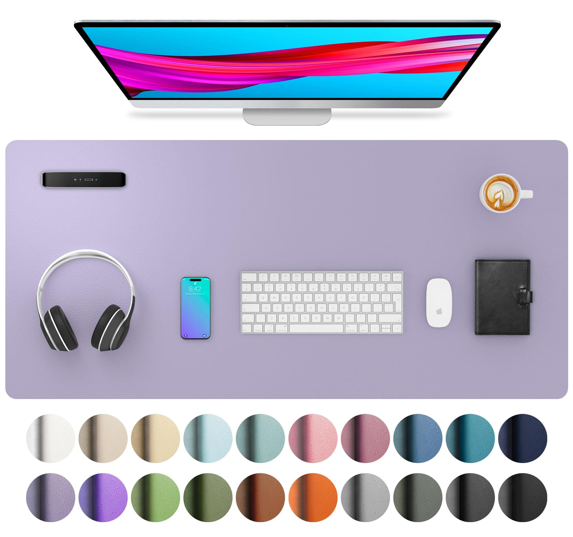 Leather Desk Pad - Protector and Blotter, Mouse Pad and Office Mat, Non-Slip PU Leather Laptop Desk Pad, Waterproof Writing Pad for Office and Home (36" x 17", Lavender)