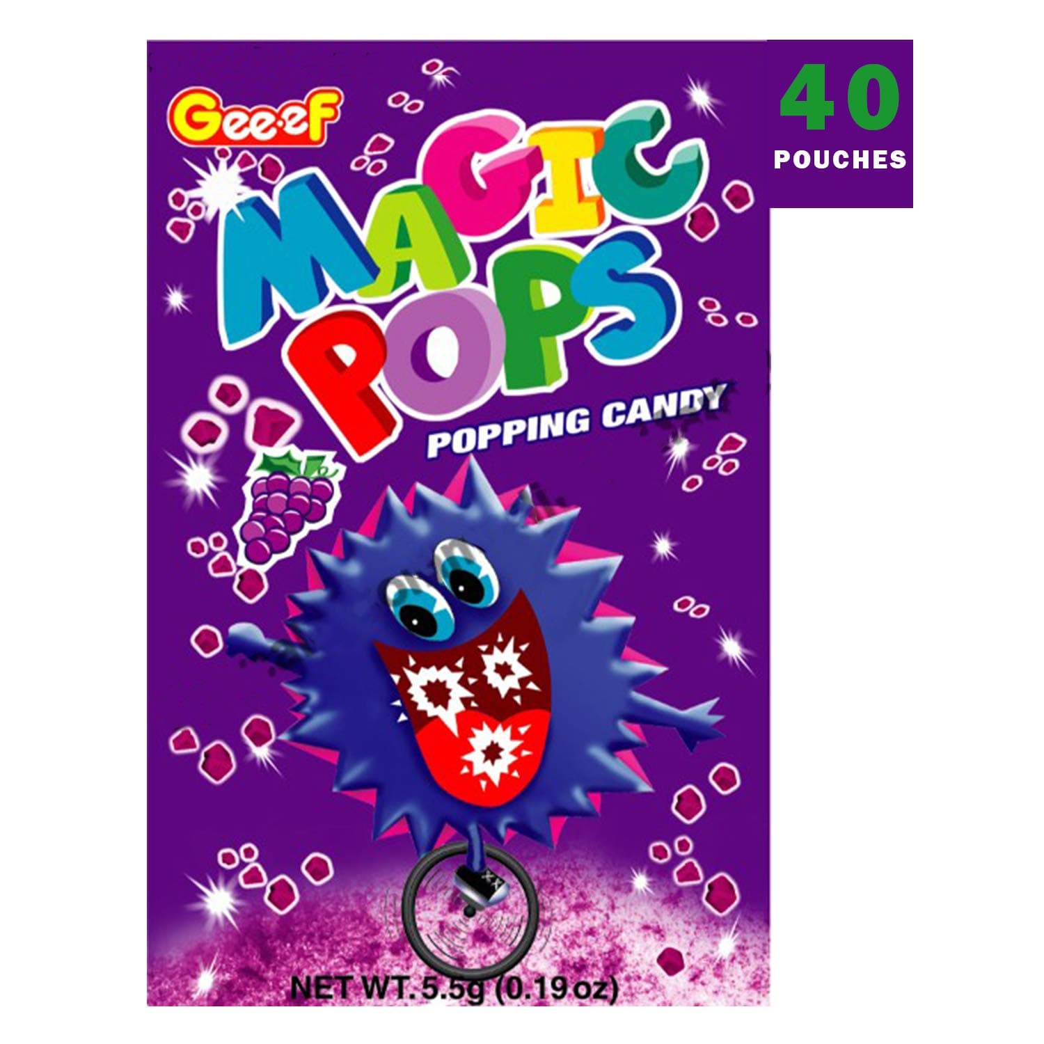 Gee.ef Magic Pops Popping Candy, Grape Flavor, 5 g x 40 Pouches, 200 g