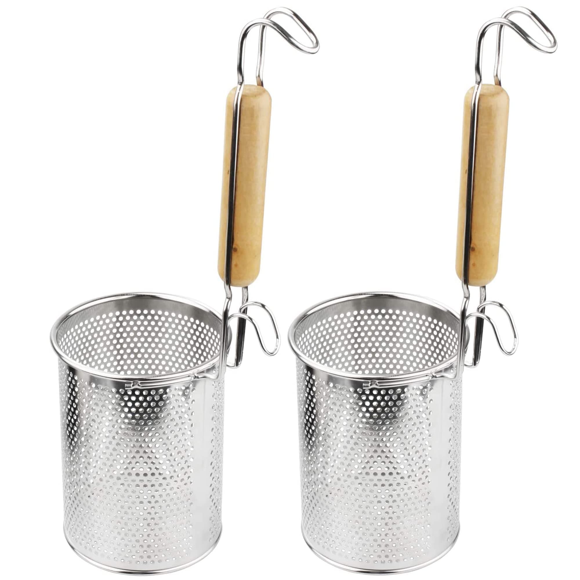 Pasta Strainer, 2 Pack Stainless Steel Mesh Spider Strainer for Pasta, Noodle, Dumpling (4.54"D x 6.1"H)