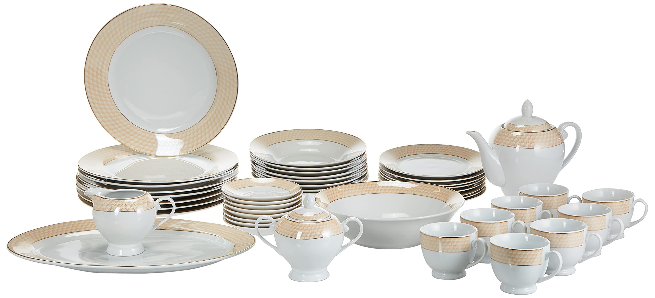 Symphony Decal 47 Pieces Dinner Set, Gold, Round