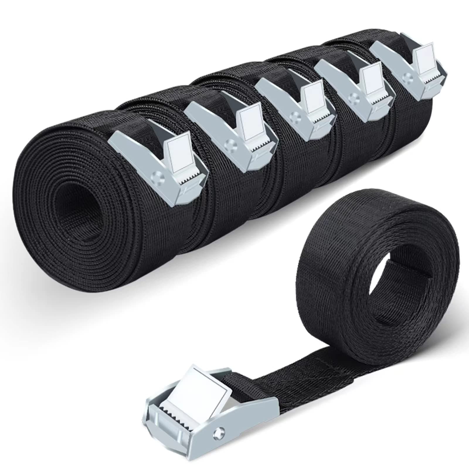 6 Pack Lashing Straps 6.5ft x 1" Tie Down Straps Up to 1500lbs,Heavy Dust Lashing Secure Strap Adjustable Cam Buckle Straps for Motorcycle, Cargo, Trucks,Trailer,Luggage Black