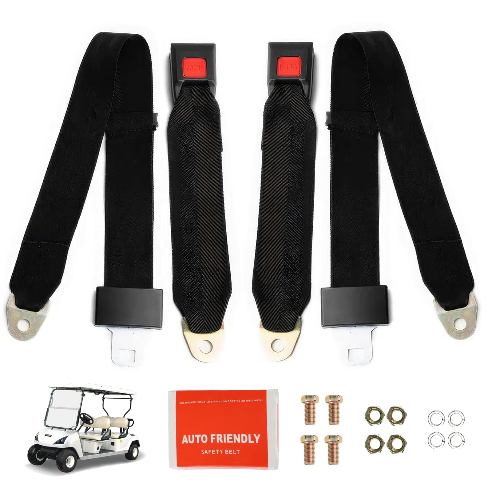 2PCS 2 Point Lap Belts Universal Replacement Adjustable Retractable Modification Belts for Go Kart UTV Quad Club Golf Cart Buggie (2PCS Black)