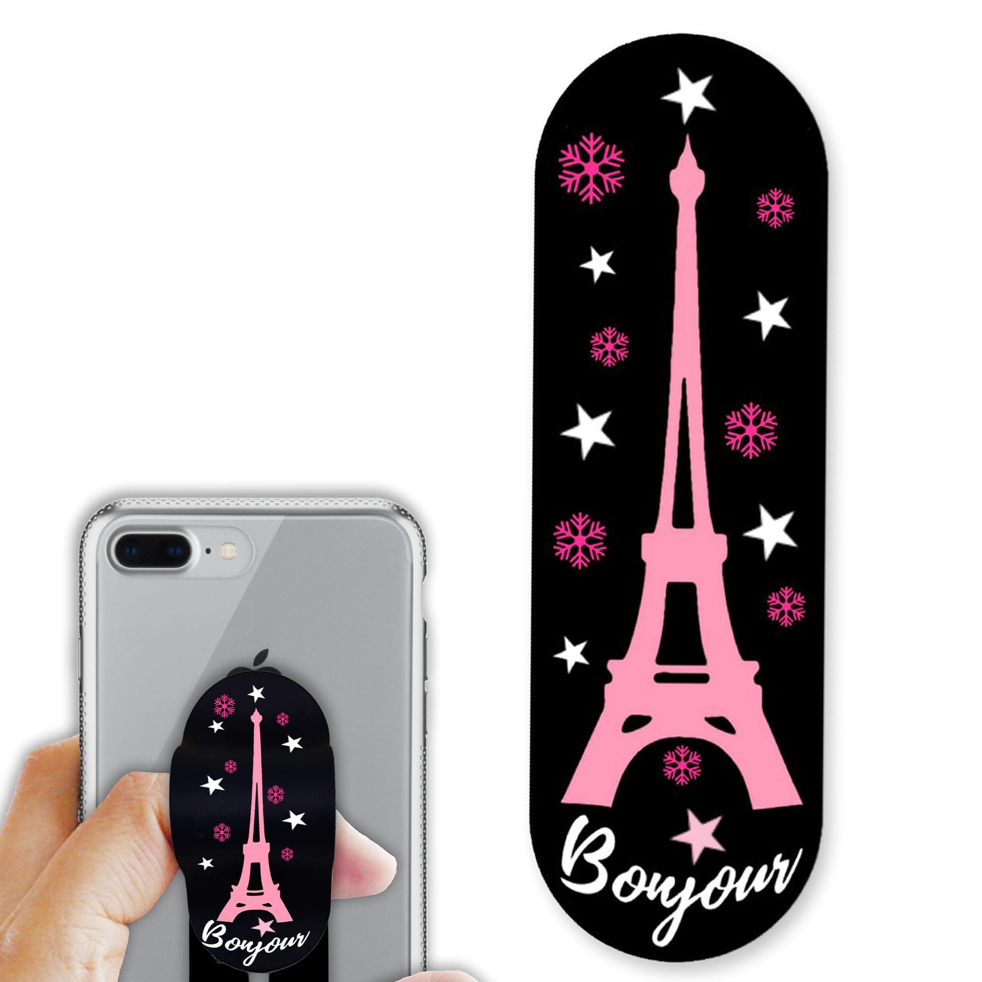 Regor Tabletop Finger Grip & Mobile Holder Mobile Stand Phone Holder for Hand & Mobile Back Holder Grip Great for Selfie & Works as iPhone Stand & Android Phone Stand - Eiffel Tower (Black)
