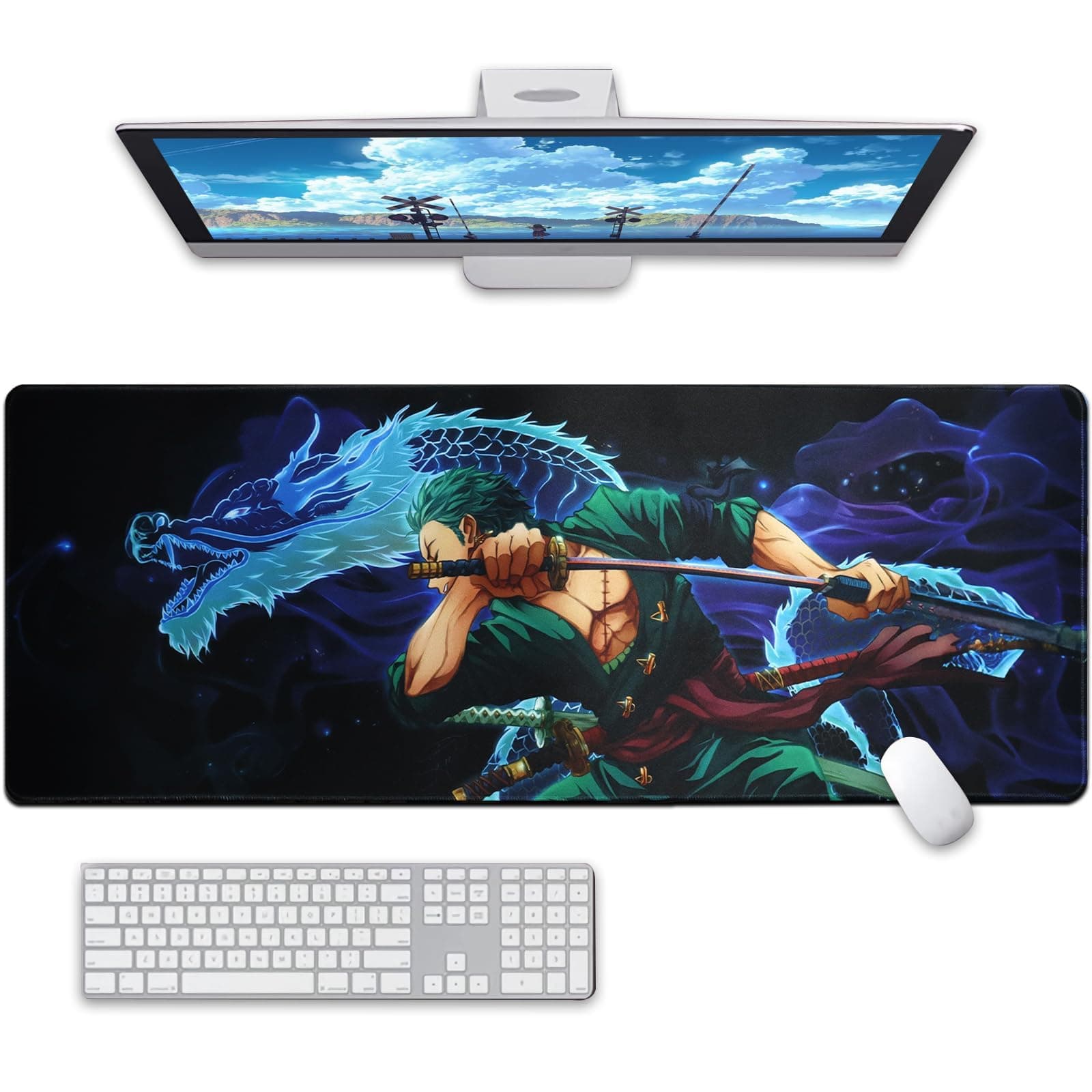 Large Mouse Pad, Anime Character Mouse Pad Large Extended Anime Gaming Mousepad Waterproof Non-Slip Rubber Base Stitched Edges Desk Mat for Computer Laptop Office Work and Study, Desk Mat 24 x 14 in