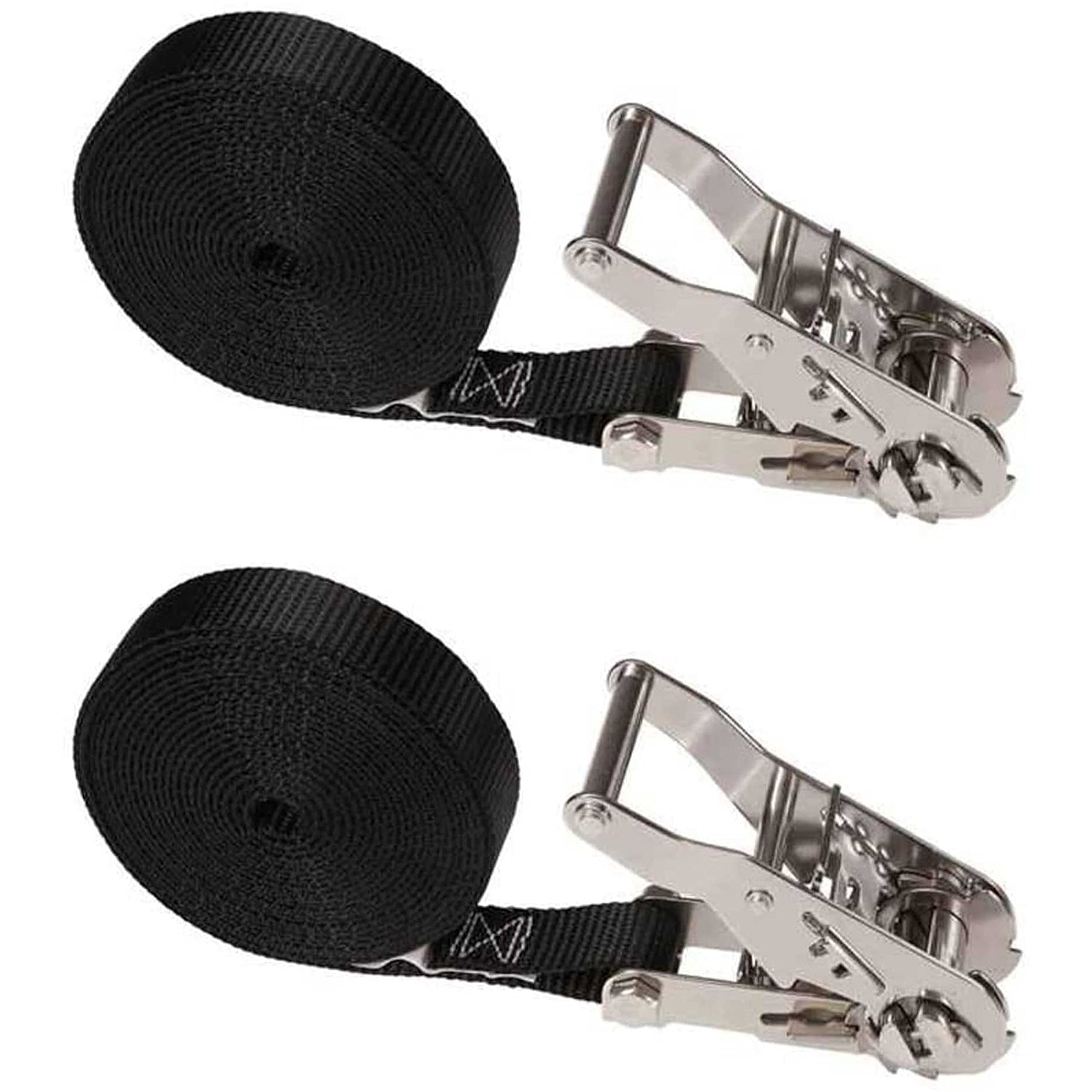 US Cargo Control - Stainless Steel Ratchet Strap Tie Down - 1 Inch Wide X 15 Foot Long - Black Tie Down Strap - Stainless Steel Wide Handle Ratchet - Dependable Utility Strap to Secure Cargo - 2 Pack