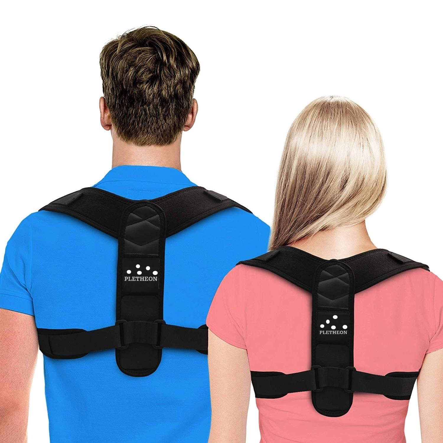 Back Brace Posture Corrector, Neoprene Support Belt, Adjustable Size 28-44 Inches, Navy Blue (SHOULDER SUPPORT, Black)