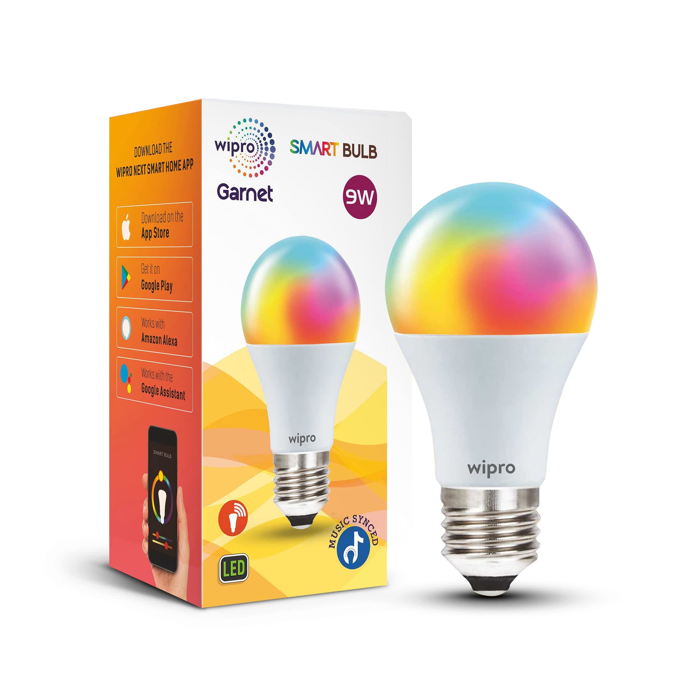 9-Watt E27 WiFi Smart LED Bulb with Music Sync (16 Million Colours + Warm White/Neutral White/White) (Compatible with Amazon Alexa and Google Assistant), Standard (NS9500)