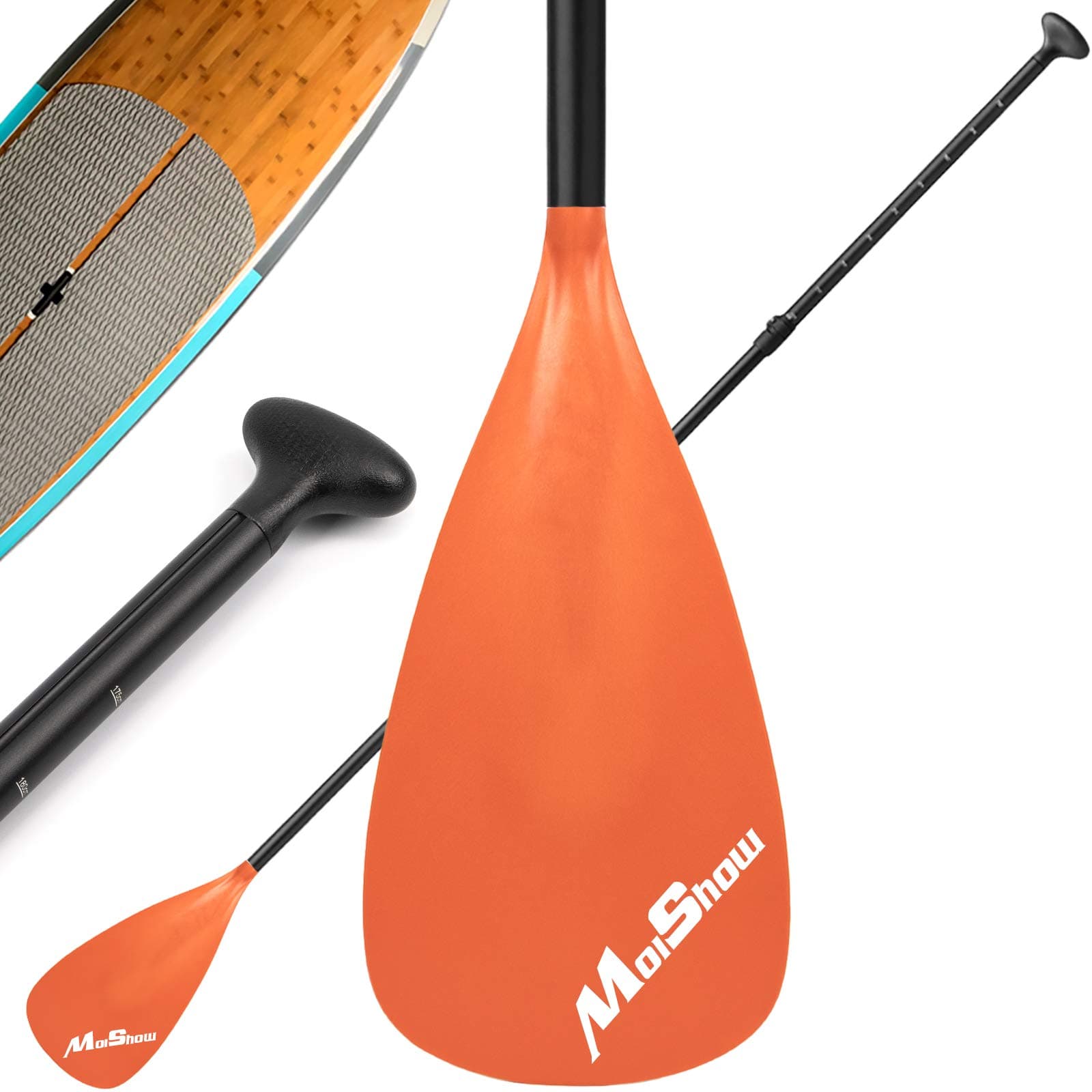 MoiShow SUP Paddle - Adjustable 3 Pieces Stand Up Paddle Board Paddle with Unique Lock Design Floating Alloy Shaft Paddleboard Paddle