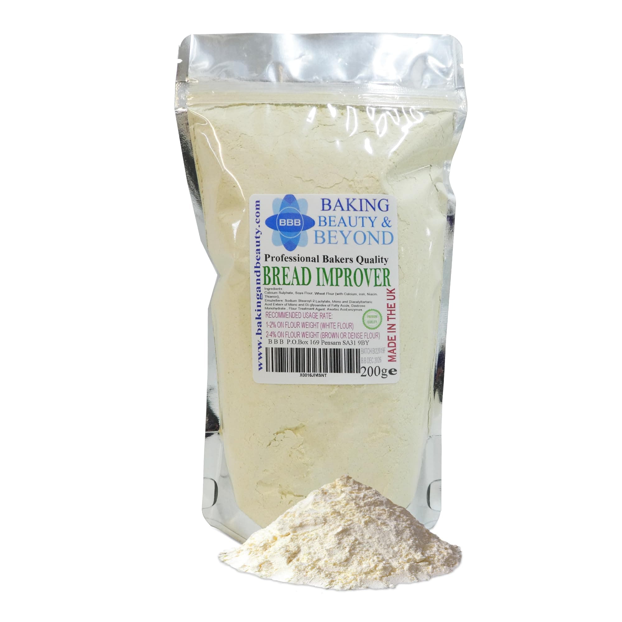 Baking Beauty and Beyond Professional Mix Improver Powder for Bread - Dough Enhancer for Bread, Grain Dough Conditioner Strengthens Starch and Improves Texture of All Flours, 200g