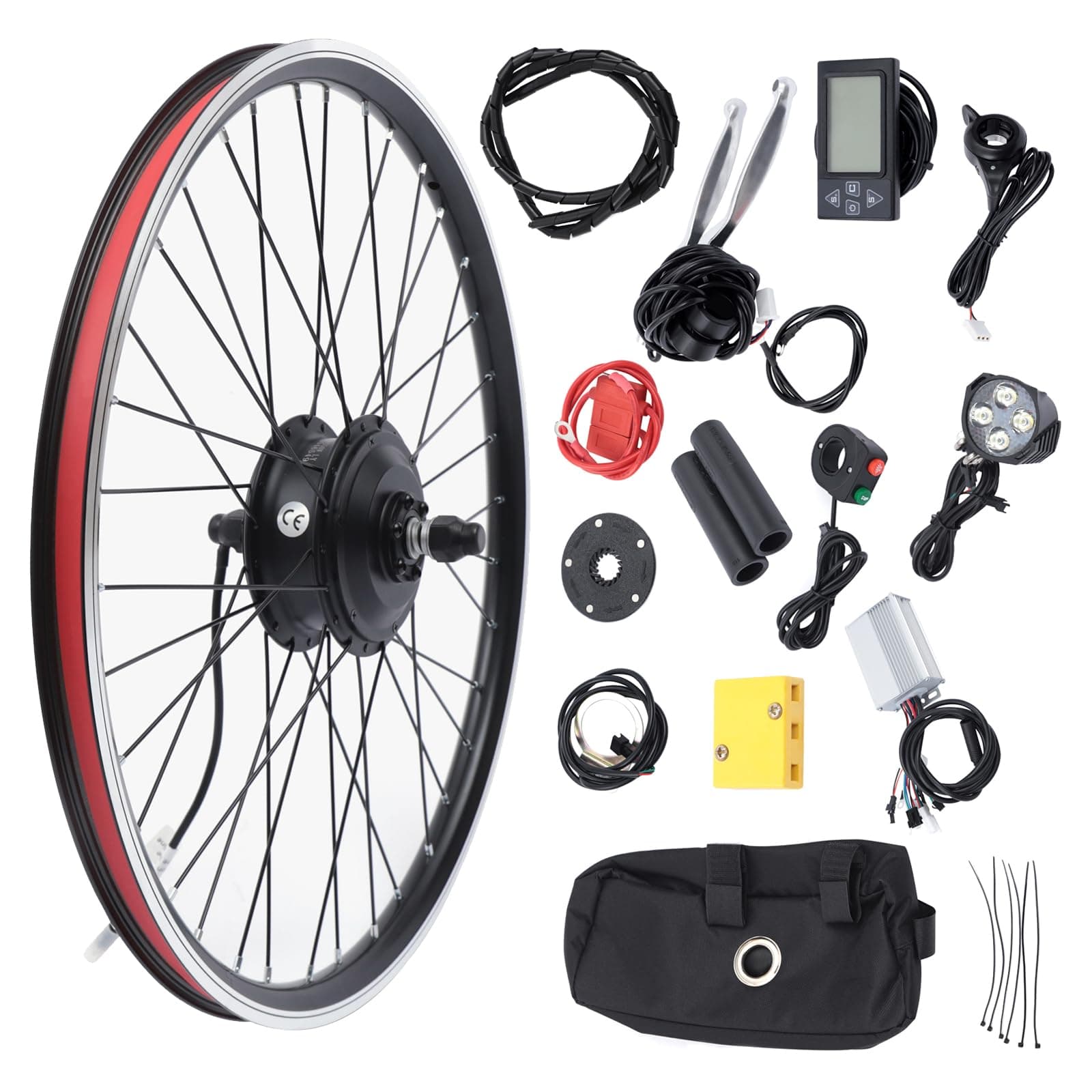 36V 350W Electric Bike Conversion Kit 26" Front Wheel E-Bike Motor Hub Motor Set 5 Speed Adjustable 35 Km/H Electric Bicycle Kit with LCD Display Controller