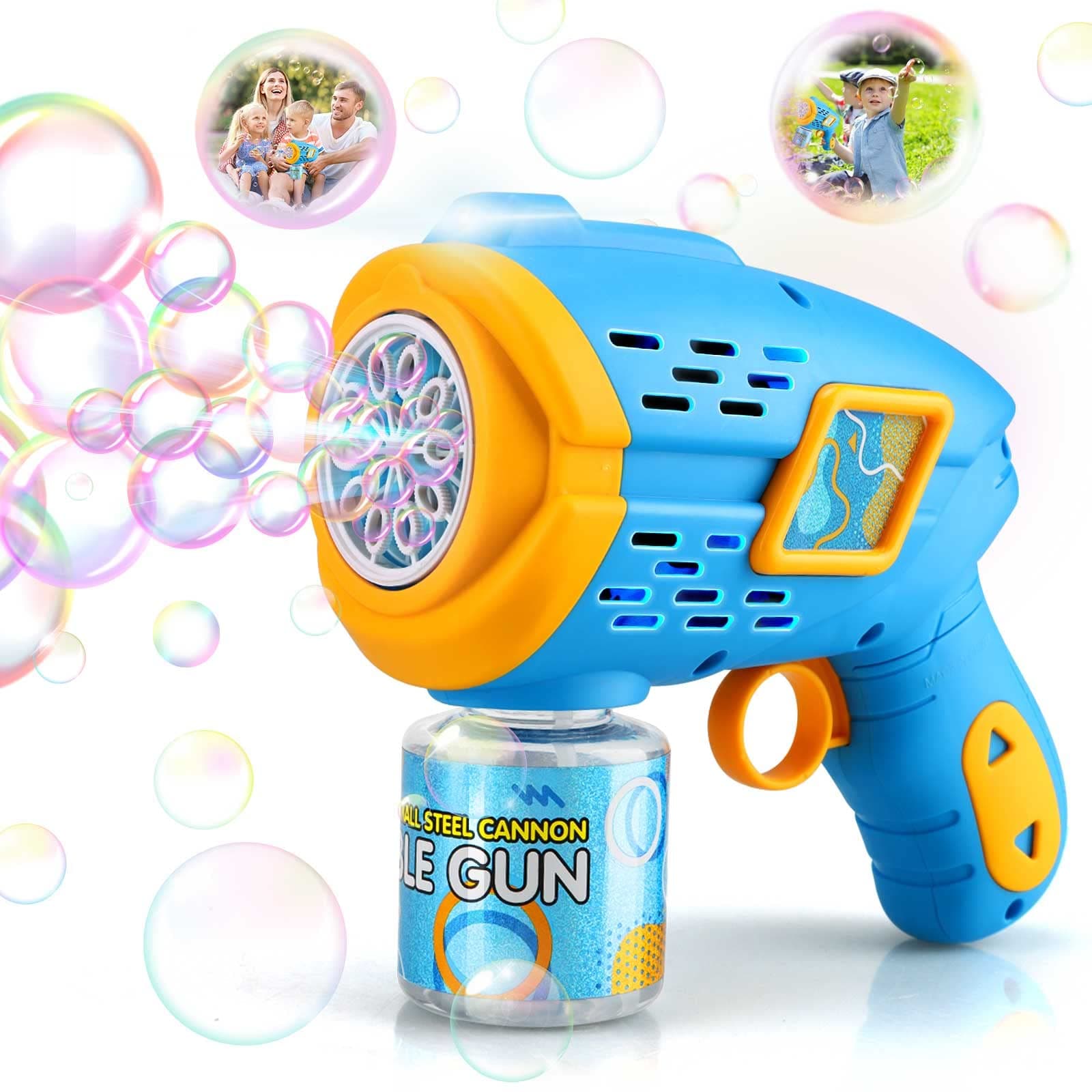 Bubble Machine for Kids Boys - Automatic Bubble Gun with Colorful Lights, Leak-Proof Design, 2 Bubble Solution & Batteries, Toddler Outdoor Toys, Gift for Kids, Boys Age 3 4 5 6 7 8 Years Old