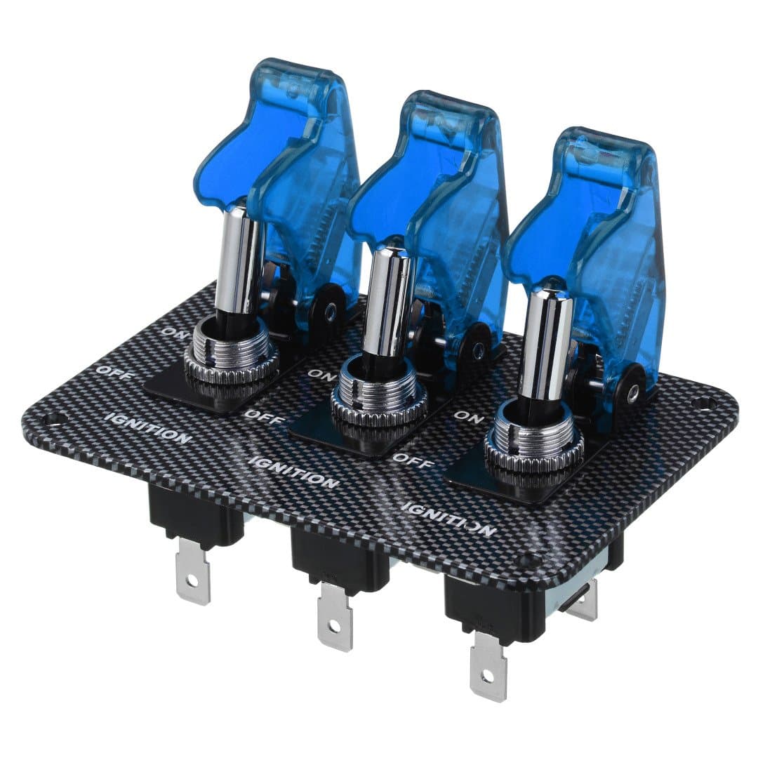 Rowonda DC 12V Carbon Fiber Surface Panel SPST ON OFF Car Truck Toggle Rocker Switch with LED Indicator Blue