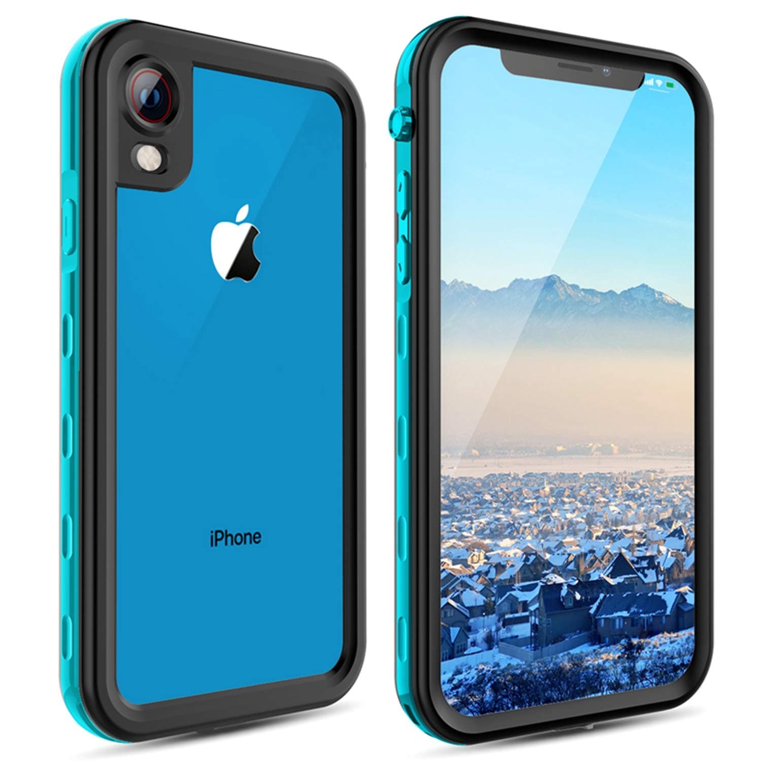 Compatible with Apple iPhone XR Case, Full-Body Protective Waterproof Case, Shockproof Snowproof Clear Cover Case for iPhone XR (6.1 Inch, Teal Clear Back)