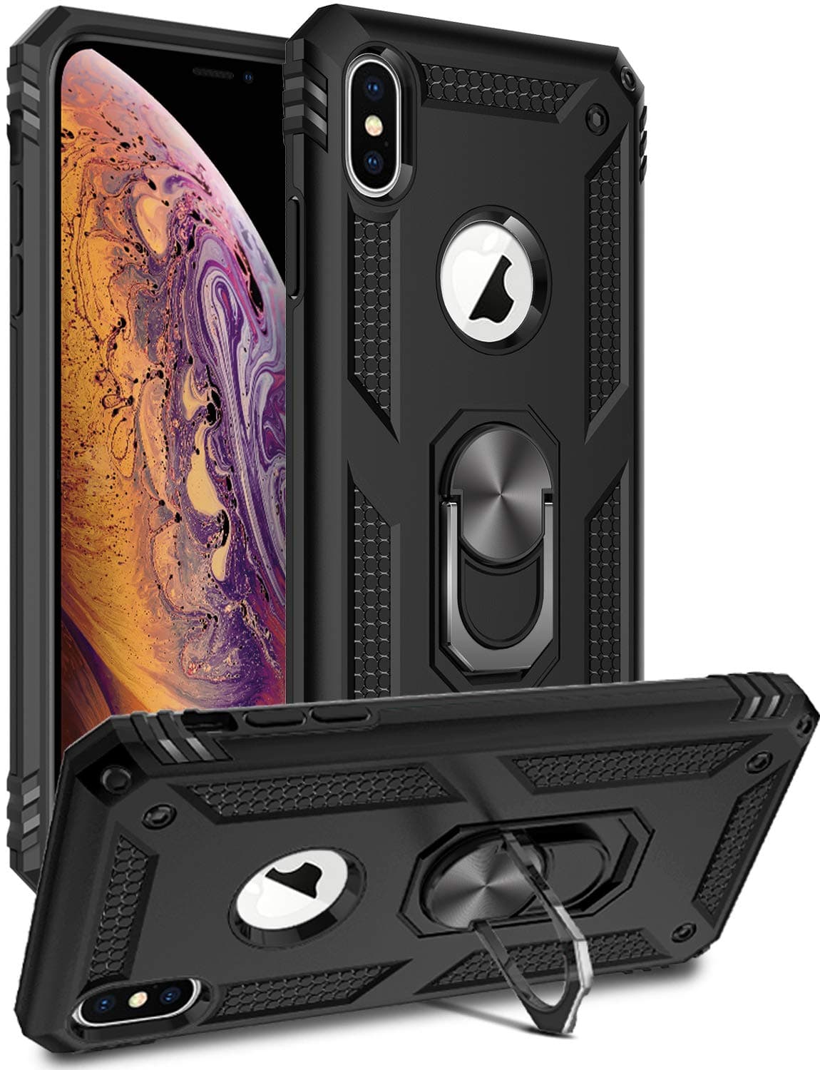 iPhone Xs Max Case,15ft Drop Tested,LUMARKE Military Grade Shockproof Dual Layer Hard Plastic and Soft TPU Cover with Metal Kickstand Protective Phone Case for iPhone Xs Max Black