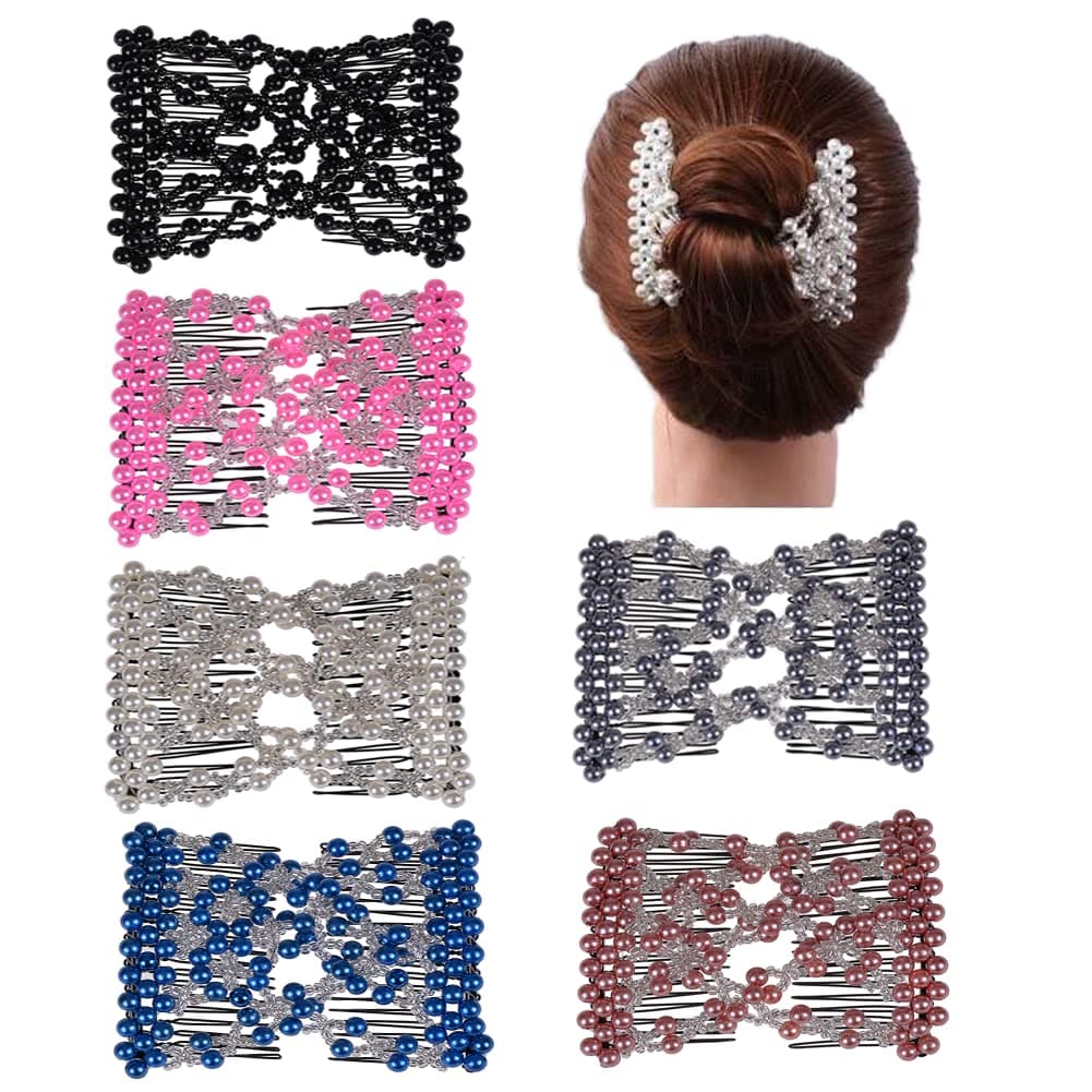 Ruihfas 6Pcs Multifunction Easy Comb Magic Comb Stretchy Beaded Hair Comb Elastic Double Combs in Mix Colors Hair Holder