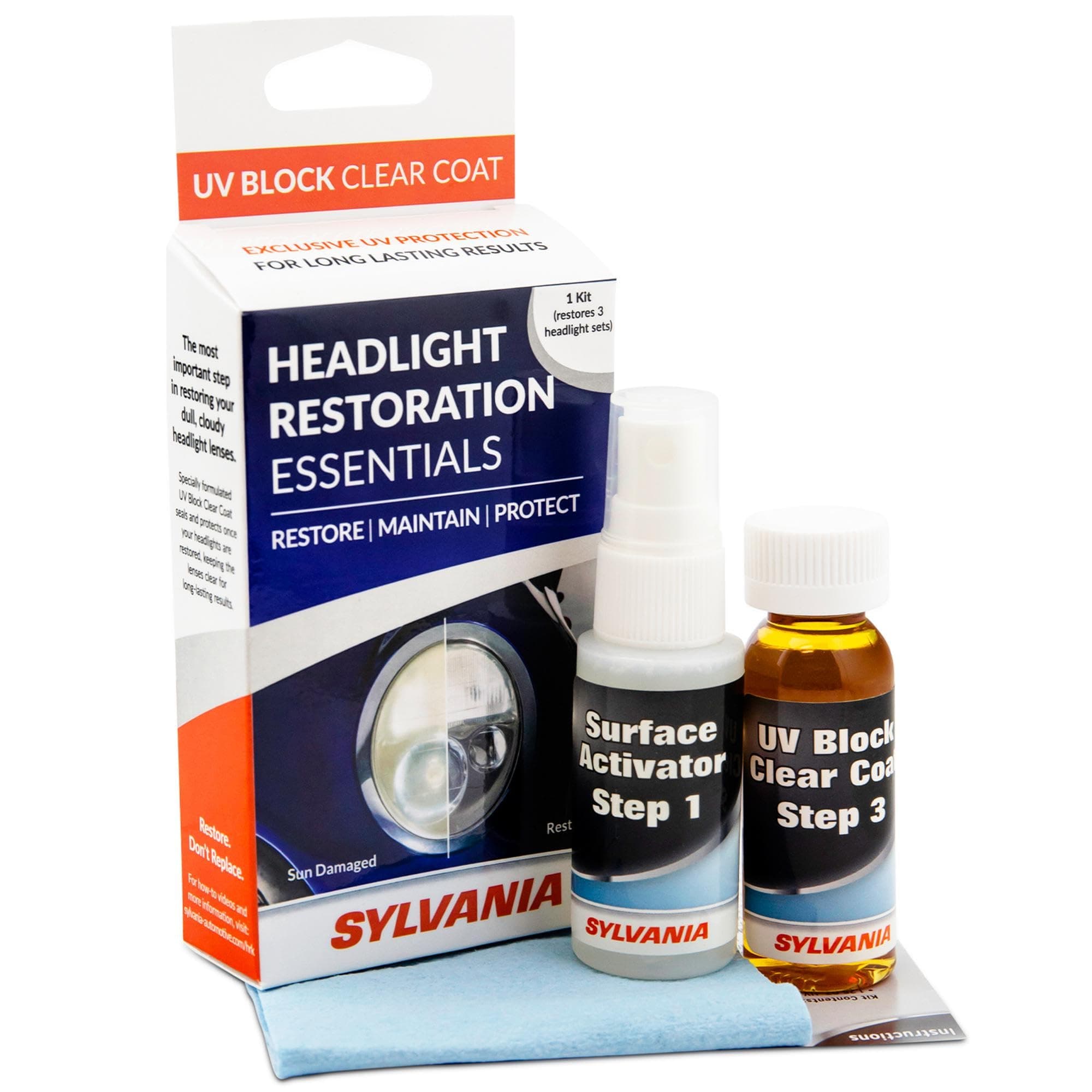 Headlight Restoration Essentials Kit - UV Block Clear Coat, Most Important Step to Restore Sun Damaged Headlights, Surface Activator, UV Protection for Clearer Headlights - 1 Fl Oz