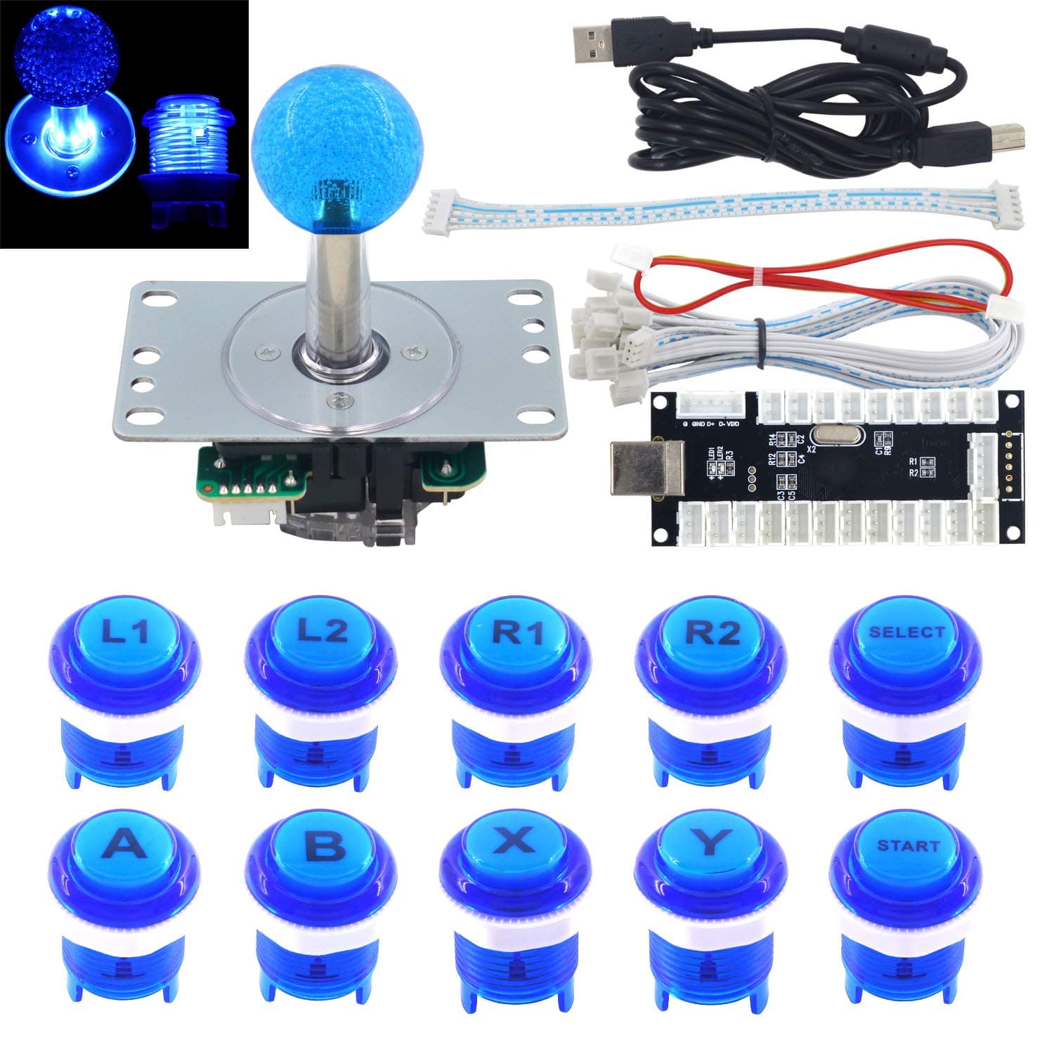 SJ@JX Arcade Game LED DIY Kit Mechanical Keyboard Switch Arcade LED Button LED Joystick Controller Zero Delay USB Encoder for PC MAME Retropie JAMMA