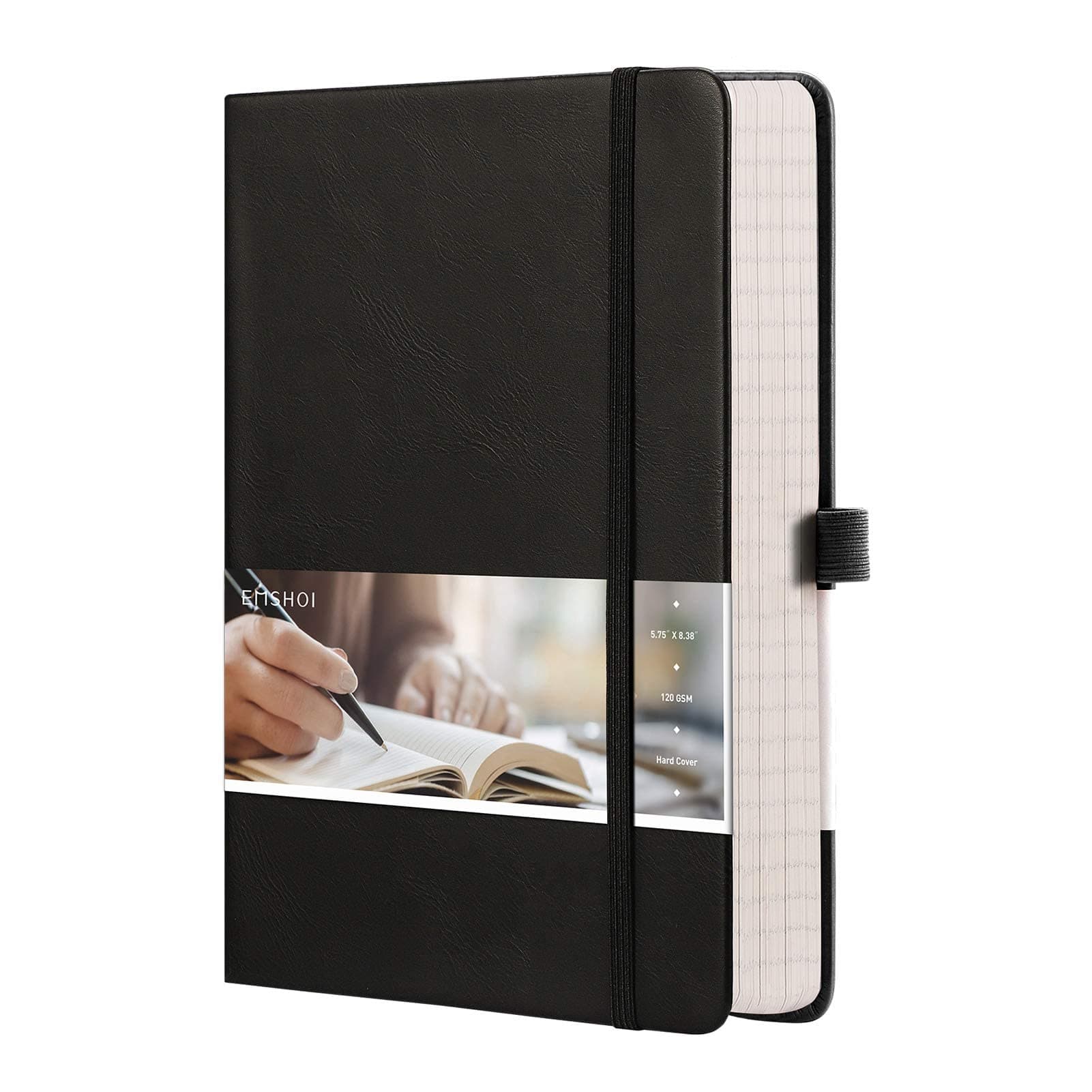 Graph Paper Notebook - 256 Pages A5 Graph Notebook/Journal, Hard Cover, 120gsm Thick Paper, Smooth PU Leather, Inner Pocket, 5.75'' × 8.38''-Black