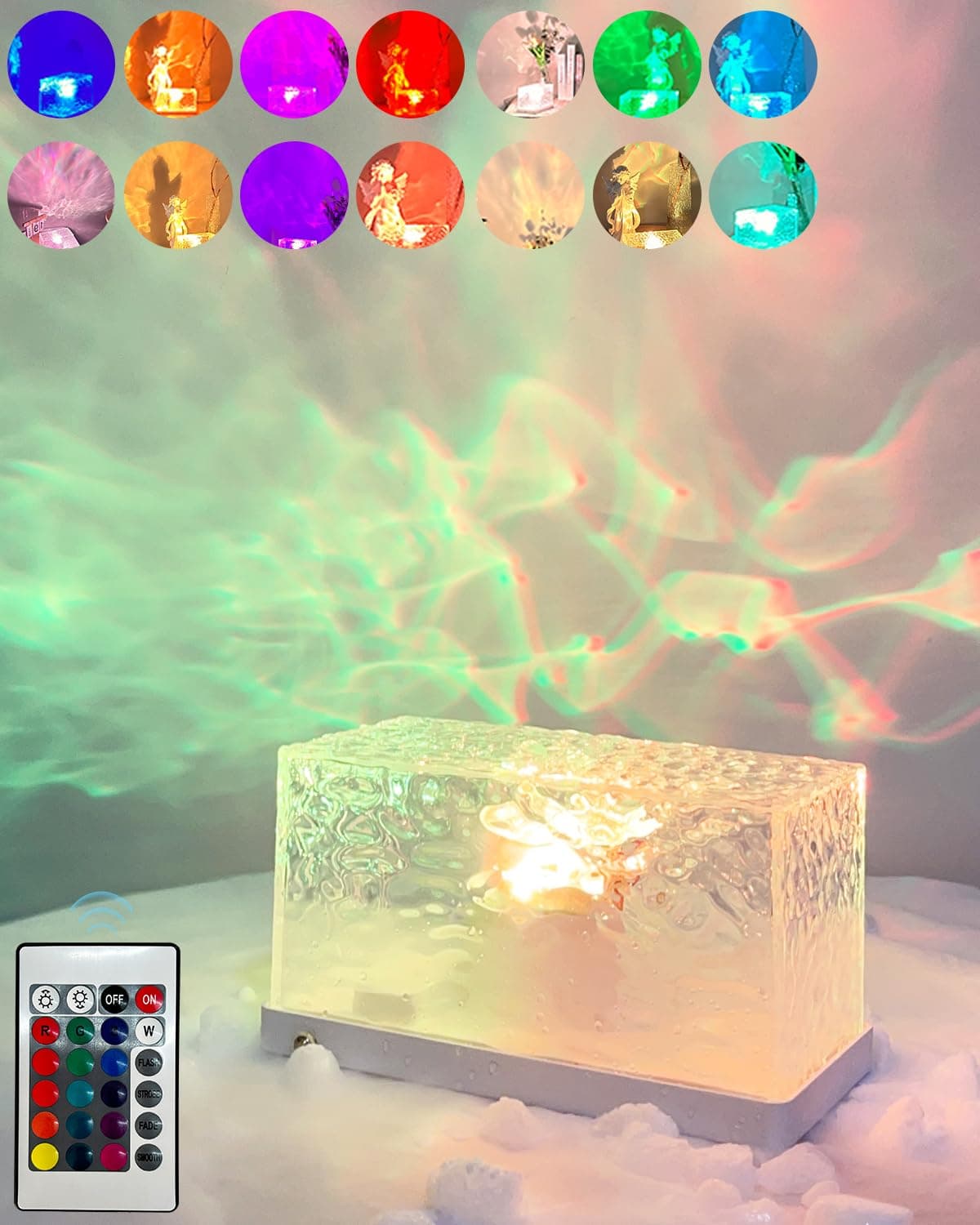 Ocean Wave Projector,16 Colors Night Light Lamp with Touch Control,Northern Lights Aurora Projector,3D Led Night Light,Light Projector for Living Room/Bedroom/Room Decor