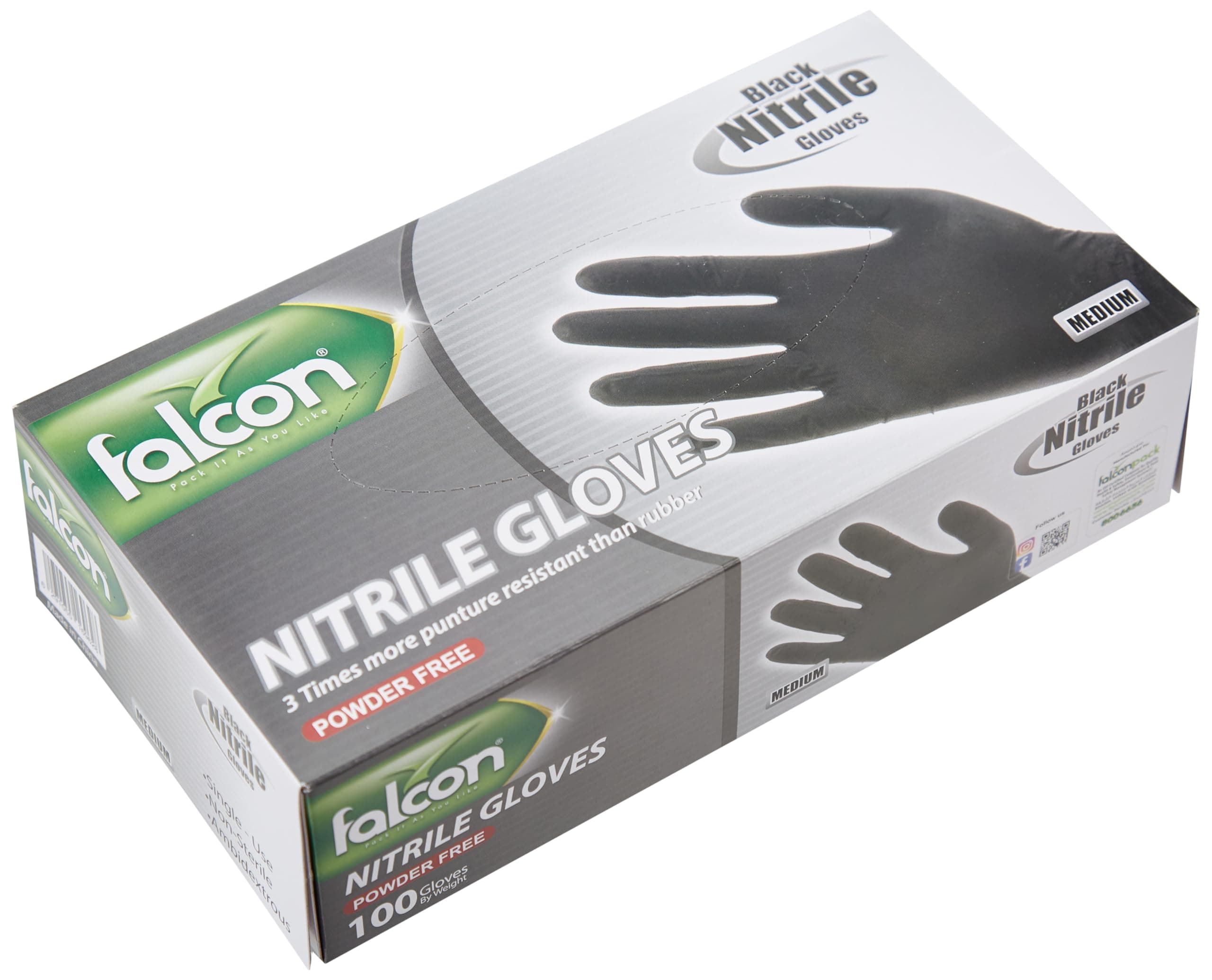 Falcon Nitrile Gloves Powder Free (Medium) black