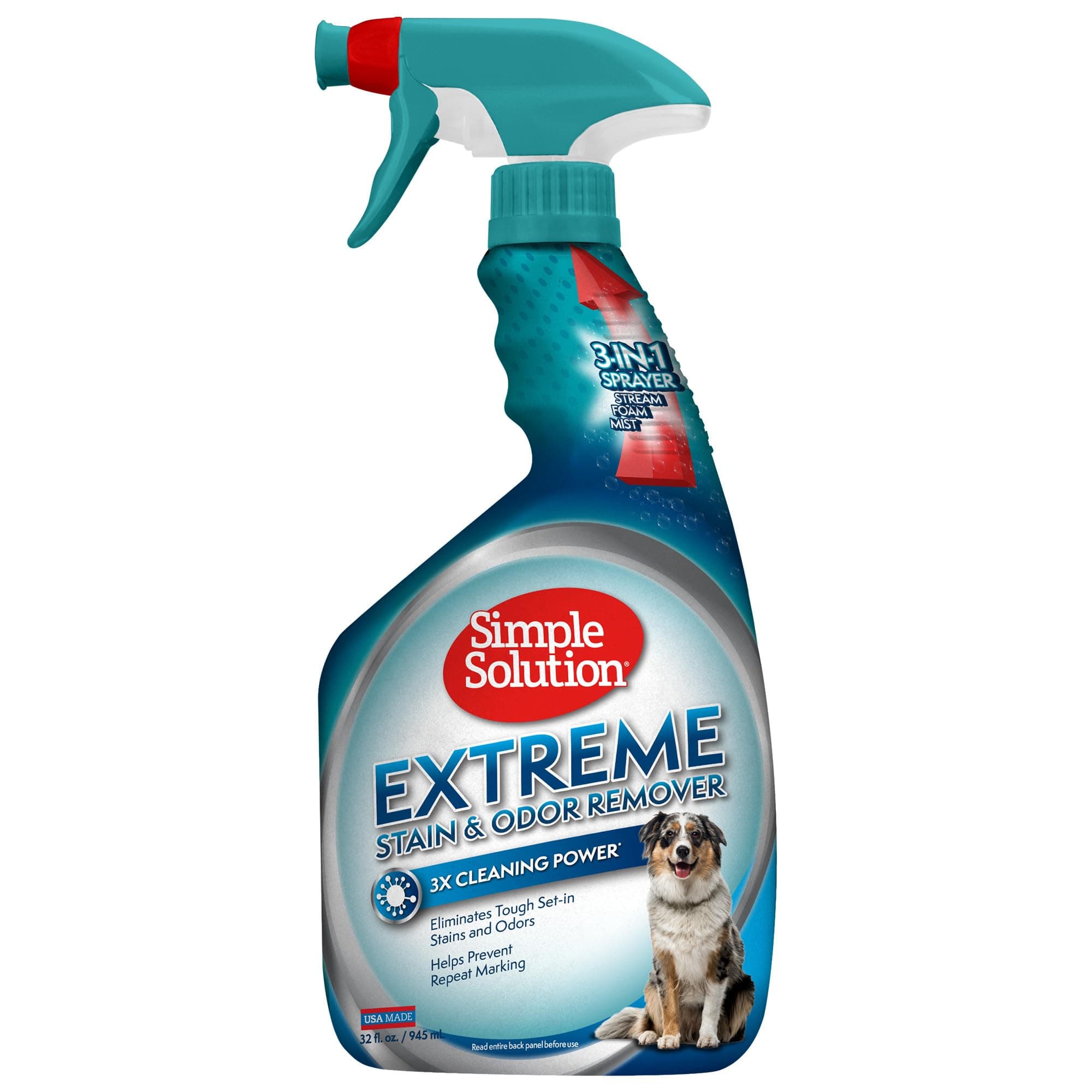 Extreme Pet Stain and Odor Eliminator Spray, Enzymatic Cleaner With 3X Pro-Bacteria Cleaning Power for Dogs & Cats, Strong Urine, Pee and Poop Smell Remover for Carpets & Floors, 32 oz