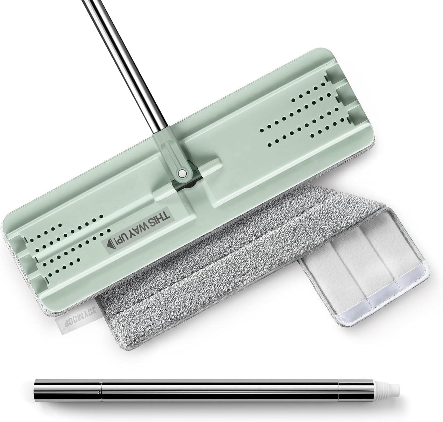 JOYMOOP Flat Mop, Microfiber Mop for Floor Cleaning and Long Handle Wall Cleaner, 60" Mop Handle with Flexible 15" Flat Head with a Microfiber Mop Pad - Green