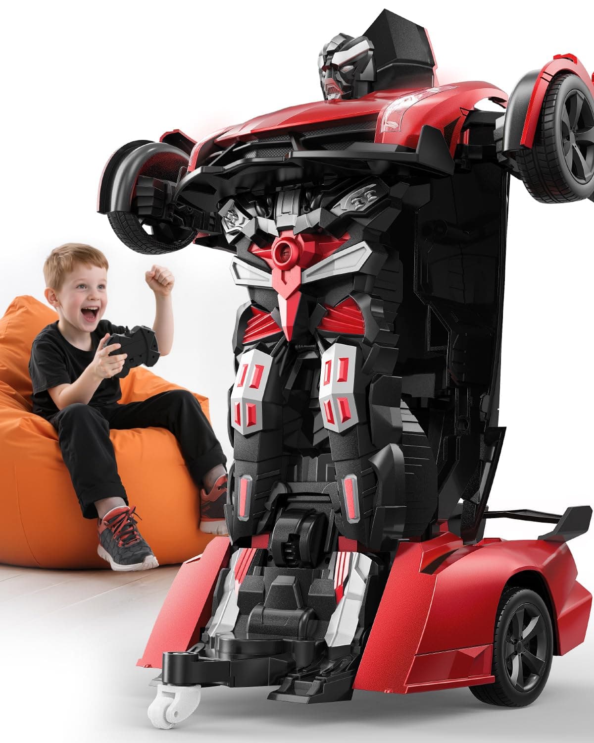 V992 Transform Remote Control Car,Transform Robot RC Cars,1:14 Scale,2-in-1 Robot Toy Car with Sound & Light,Gesture Sensing,Automatic Deformation,Great Gifts Toys for Boys and Girls 4-6 (Red)