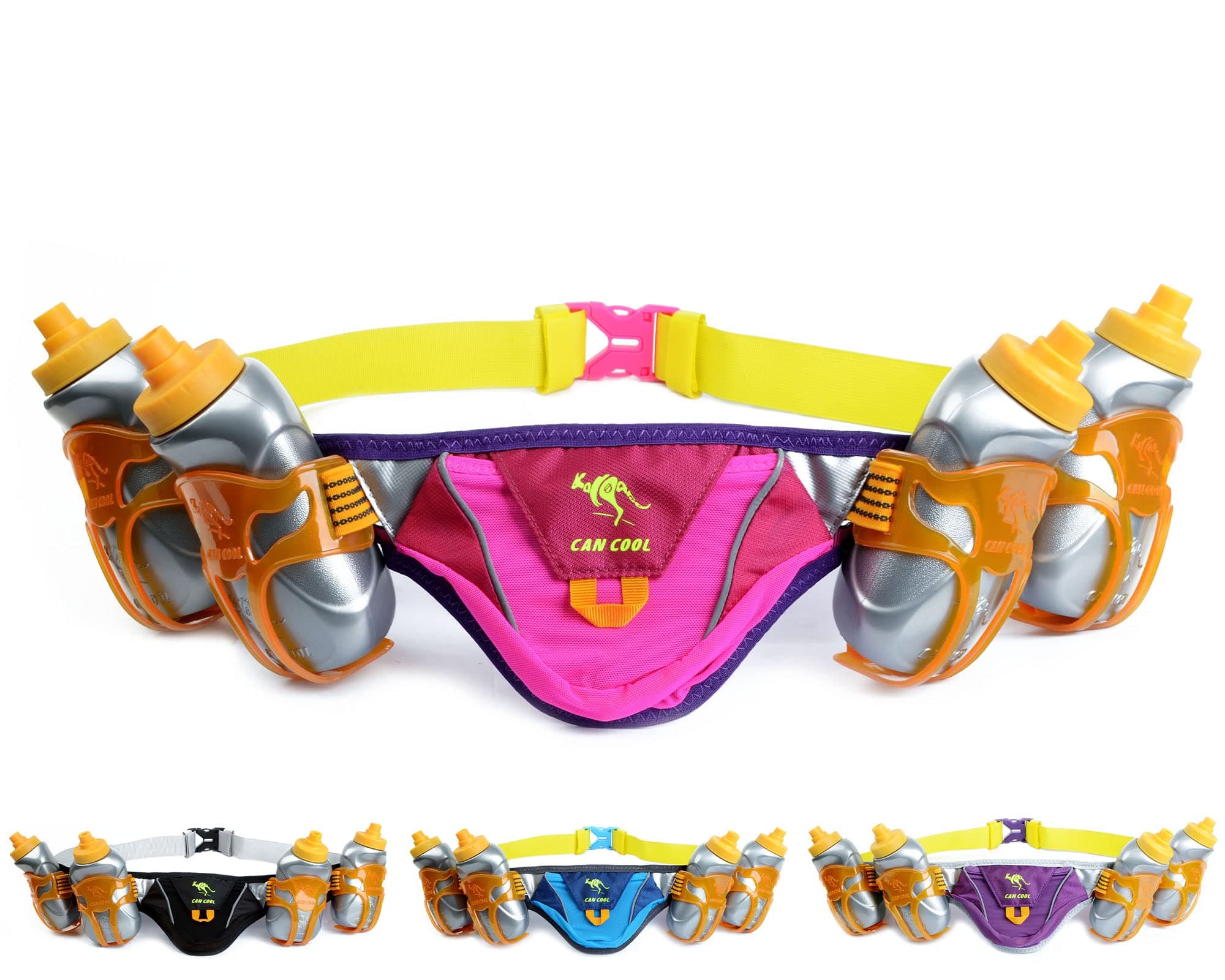 Hydration Running Belt - Fits iPhone 8, X and Similar Sized Phones - with 4 BPA Free Water Bottles & Runners Reflective Gear for High Visibility