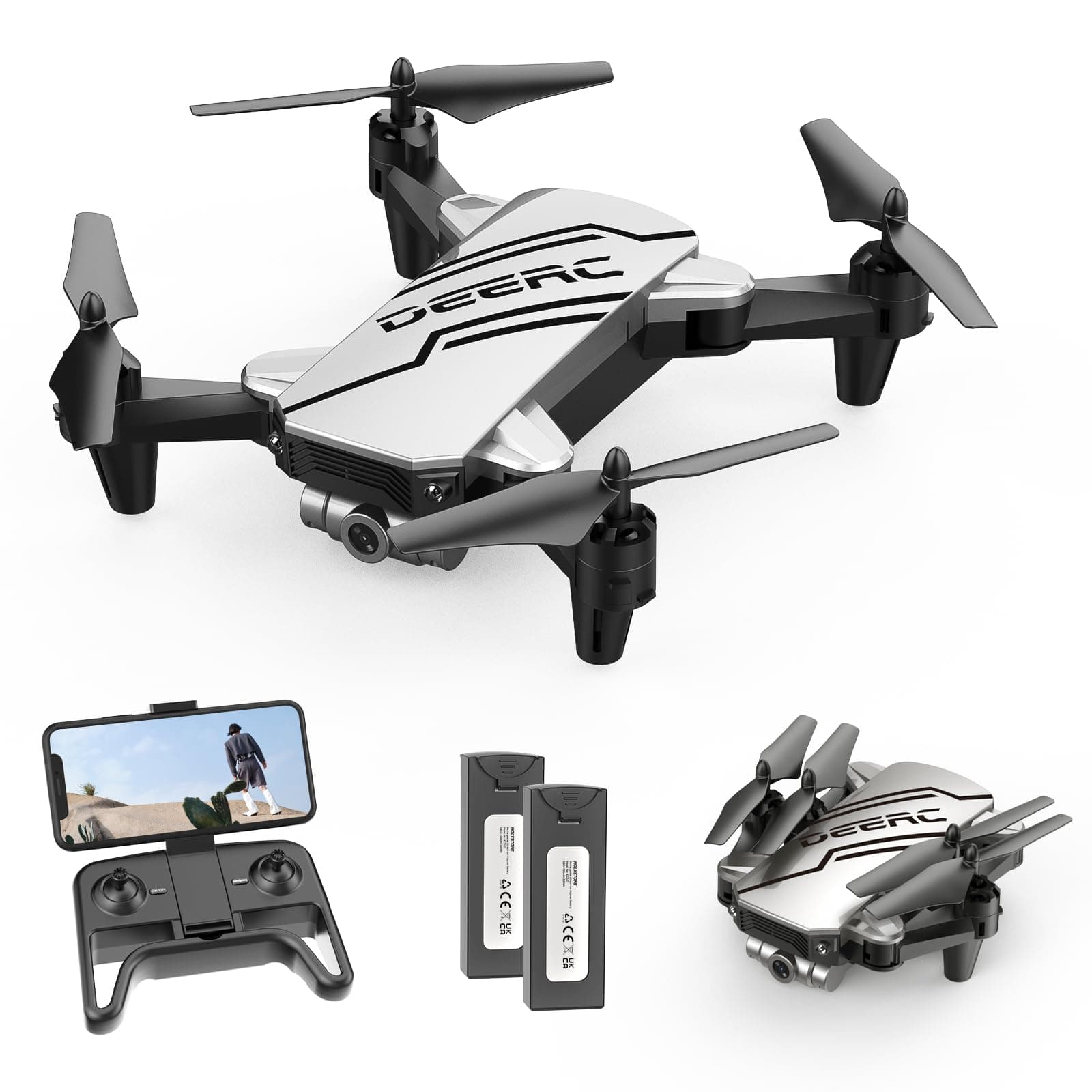 D20 Mini Drone for Kids with 720P HD FPV Camera Remote Control Toys Gifts for Boys Girls with Altitude Hold, Headless Mode, One Key Start Speed Adjustment, 3D Flips 2 Batteries, Silver
