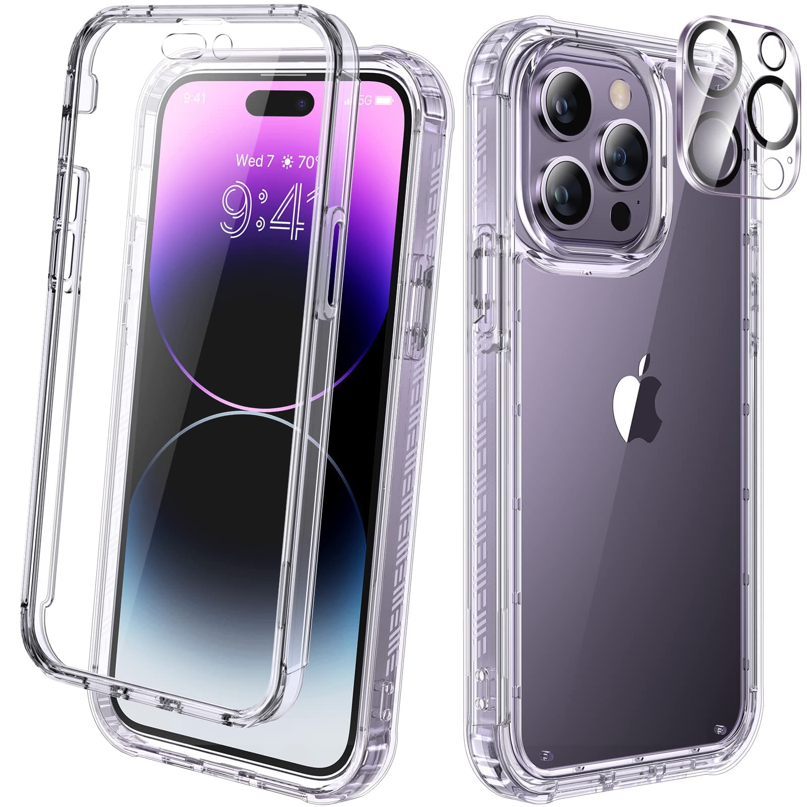 DiaclaraDesigned for iPhone 14 Pro Max Case, Full Body Rugged Case with Built-in Touch Sensitive Protector, with Camera Lens Protector for iPhone 14 Pro Max 6.7" (Clear)
