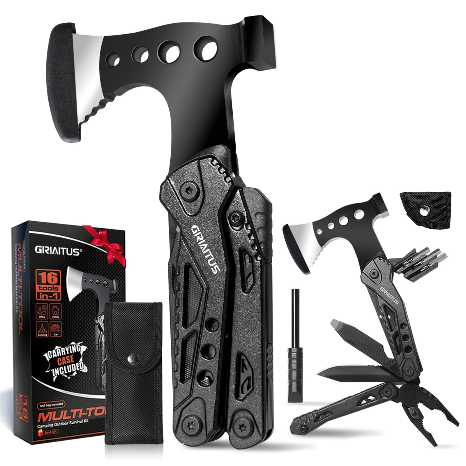 Camping Accessories Multi Tool Gifts for Men Dad 16in1 Multitool Survival Gear with Hammer Pliers Saw Screwdrivers Bottle Opener Whistle Mens Gifts Father's Day Gifts from Daughter Son
