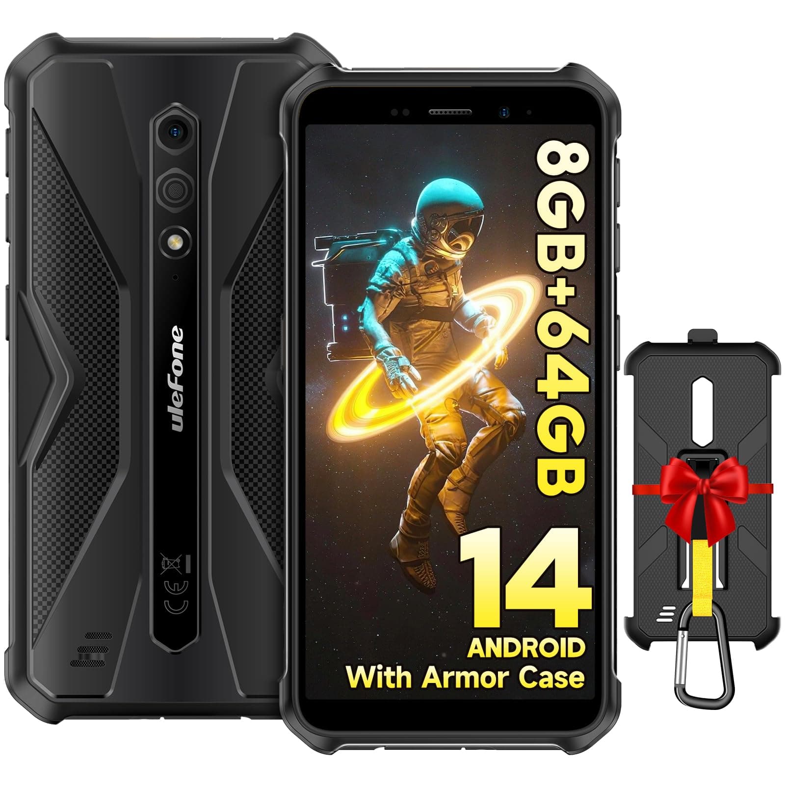 Ulefone Armor X12 Pro Rugged Smartphone Android 14, 8GB + 64GB/256GB SD 5,45'' HD+ 13MP+8MP 4860mAh IP68/IP69K Waterproof phones 4G Dual SIM Free Unlocked Face ID/NFC/OTG/GPS, UK Version - Black