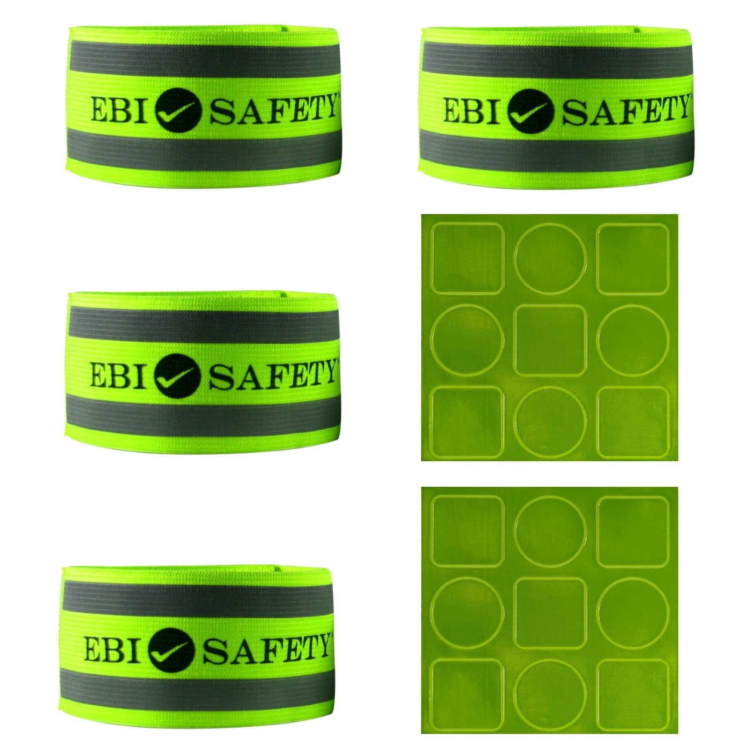 Reflective Ankle Band Set (4 Bands / 2 Pairs) + Reflector Stickers. High Visibility Safety Gear/Sports Accessories for Running/Walking/Cycling. Use as Wristbands/Armband/Leg Straps