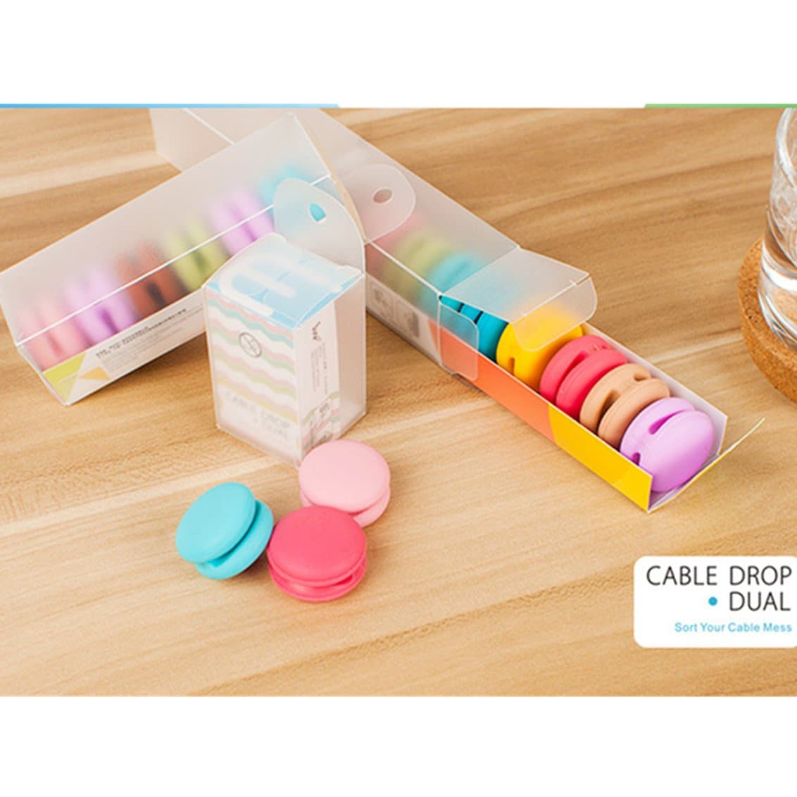 AnnodaHulo Macarons Designed Wire Holder Line Fixer USB Charger Cord Desk CableDrop Organizer (9 Pcs Random Color)